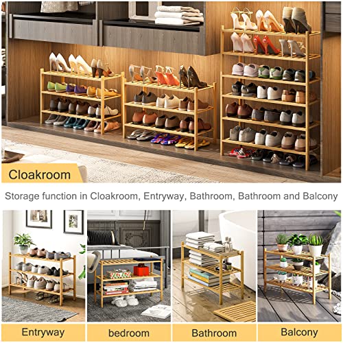 Bamboo Shoe Rack for Entryway, Stackable | Heavy Duty | Multi-Function, Free Standing Shoe Racks for Bedroom Hallway Closet … (Natural, 3-Tier) - Image 5