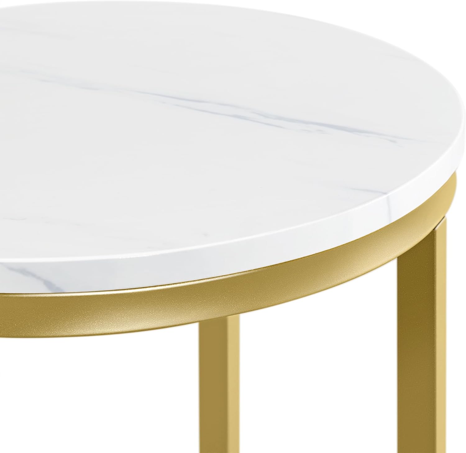 Topeakmart Round Side Table w/X-Based Faux Marble, Round Tabletop, Sturdy Metal Legs for Living Room,Mustard Gold