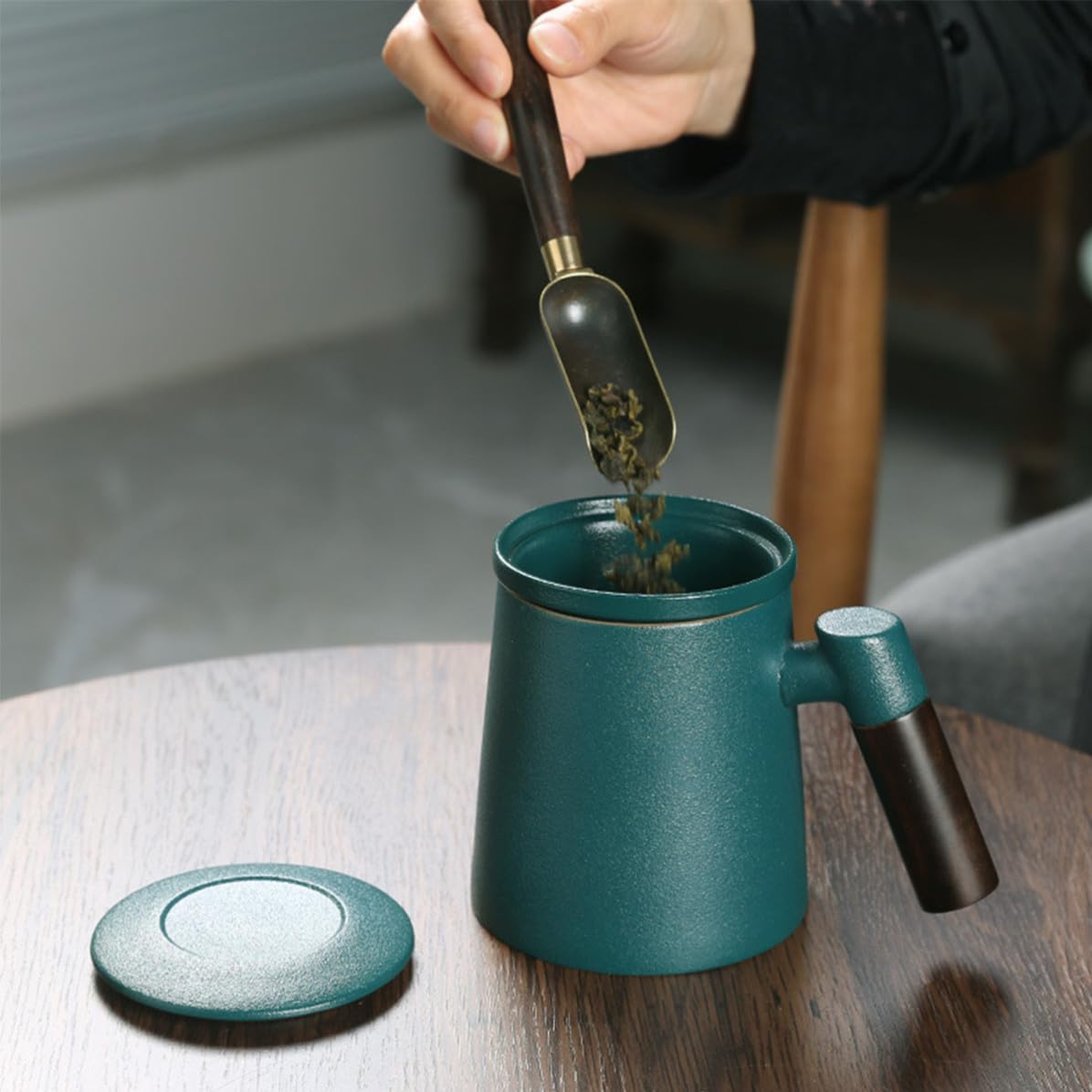 Taza de Té Infusor de Cerámica 400ml Verde, 1 Juego