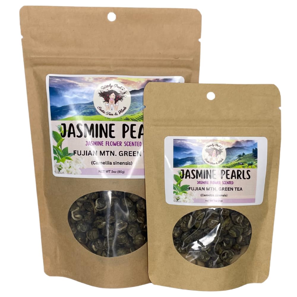 Witchy Pooh's Jasmine Dragon Pearl Tea- Loose Leaf Jasmine Scented Green Tea, Caffeinated, 3oz