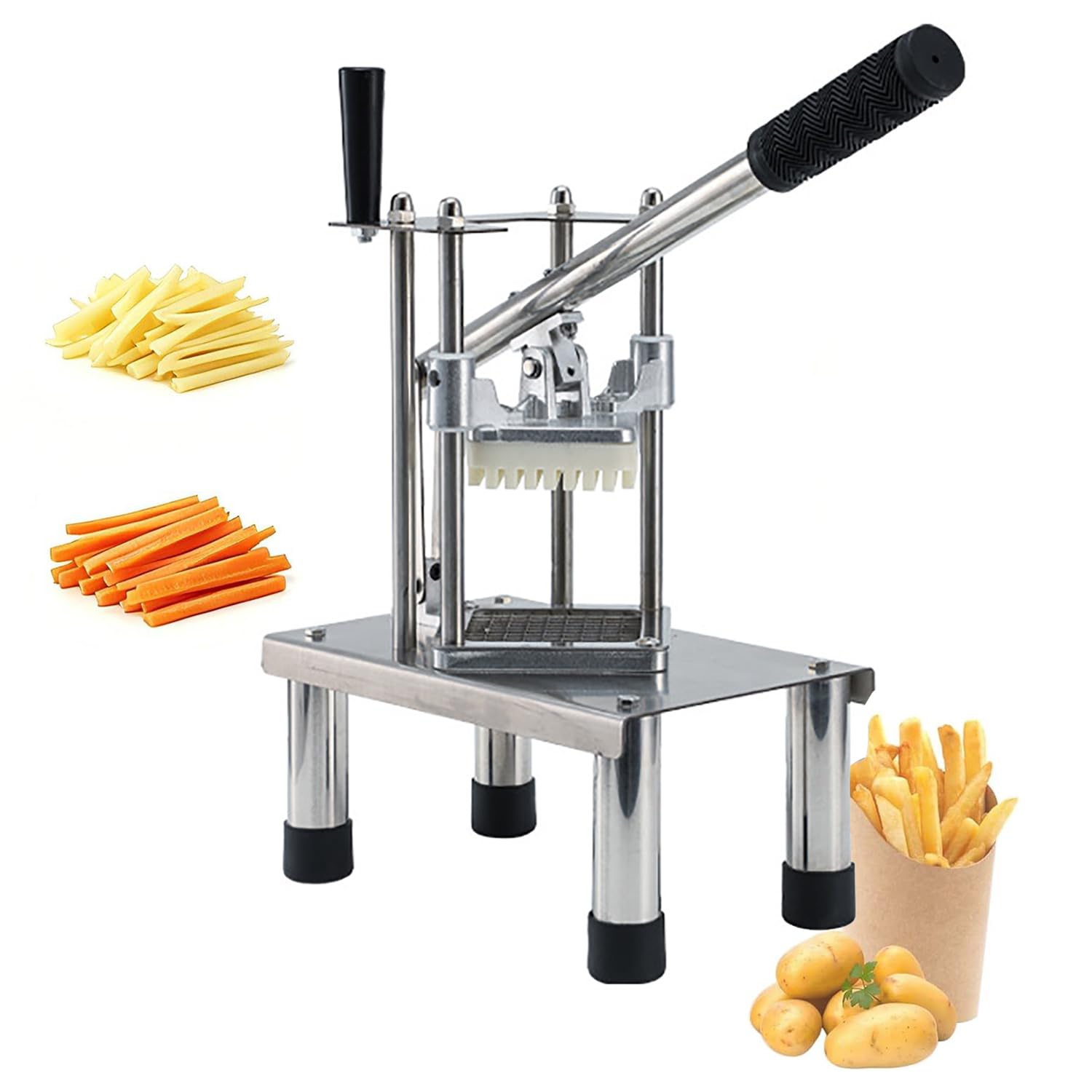 XQKXHZ Commercial Vegetable Chopper, Stainless Steel French Fry Cutter, Heavy Duty Professional Stainless Steel Potato Cutter with Blades, for Potatoes, Onions, Carrots, Cucumbers,D