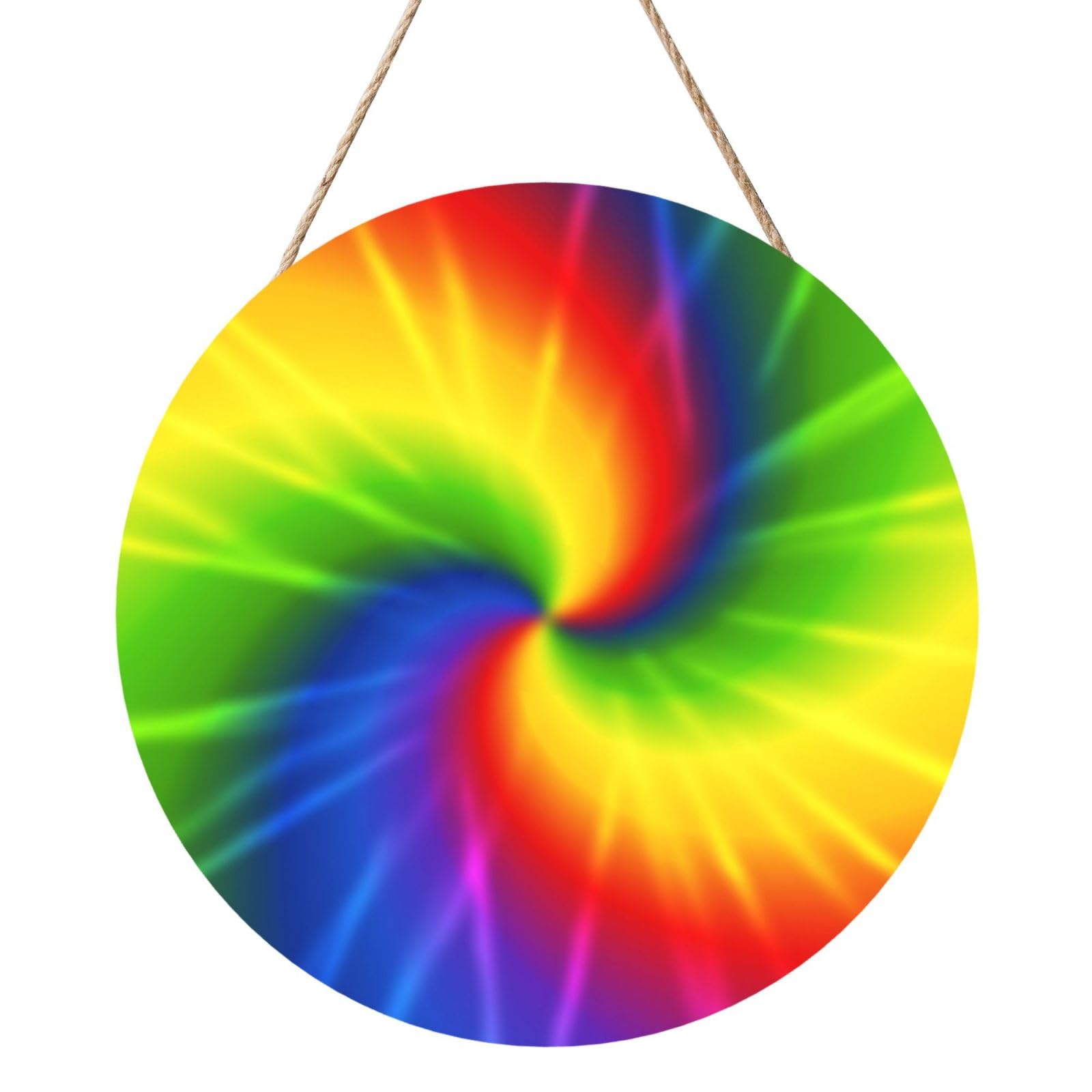 InOmak Tie Dye Rainbow, Round Wood Panel Painting 12 in, Wall Hanging Painting For Home