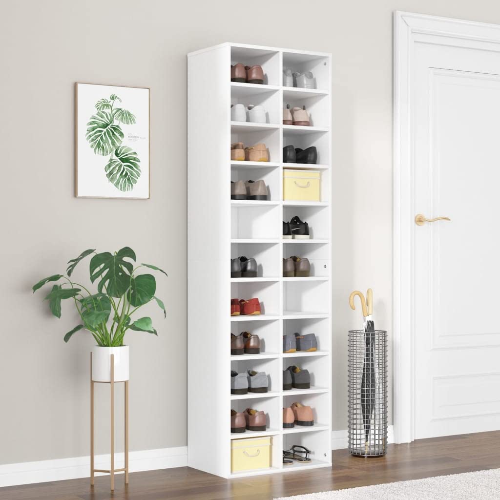 vidaXL Mueble Zapatero Contrachapada Mobiliario Decoración Organización Almacenamiento Productos del Hogar Elegante Práctico Útil Blanco 54x34x183cm