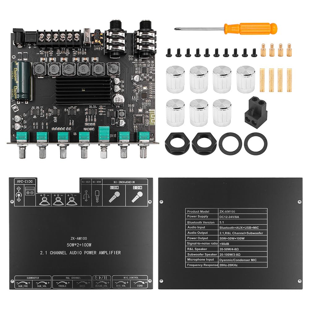 DollaTek Carte d'amplificateur Bluetooth 2.1 canaux 50+50+100 W Amplificateur de Classe D avec Module d'entrée Microphone adapté au système KTV DIY AM100
