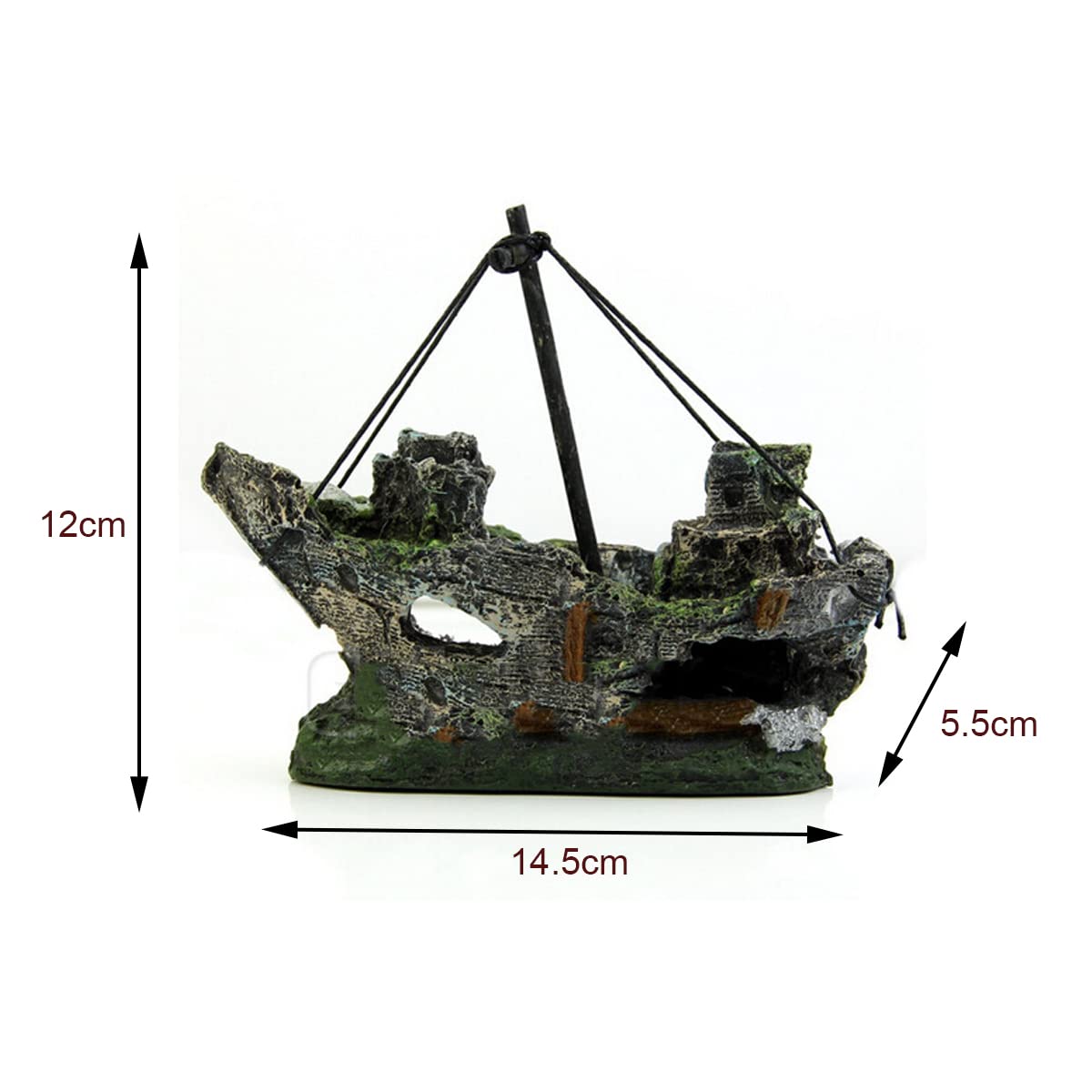 Decorazione per Acquario Pirata Nave Aquarium Fish Tanksscaping Decoration Betta Hideout Resin Ornnents,14.5x5.5x12cm