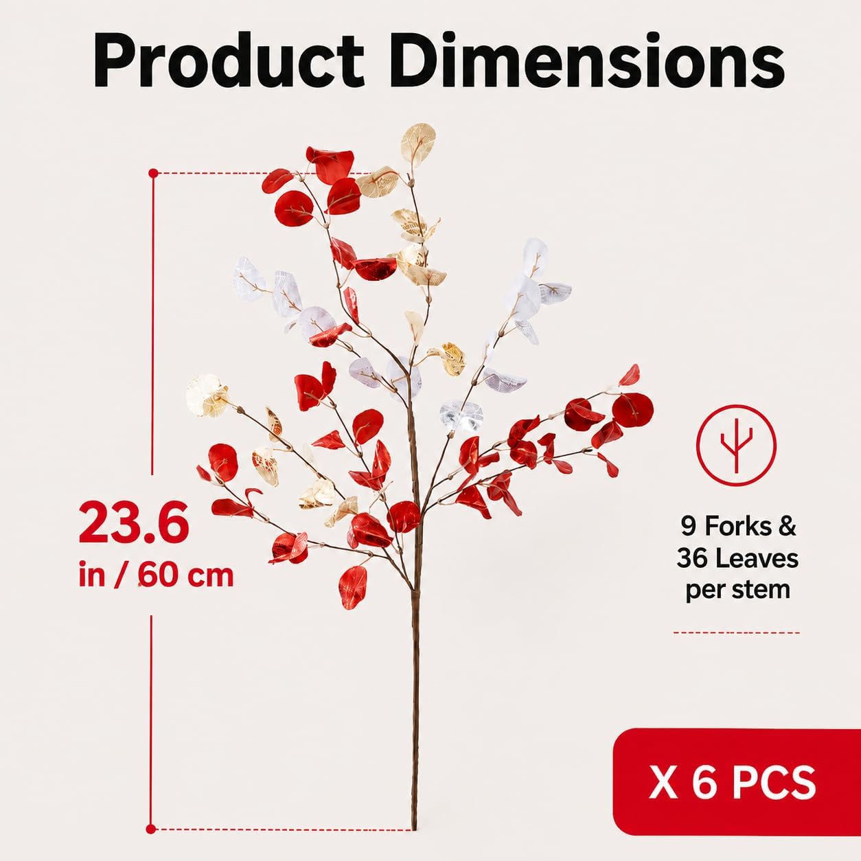 6pcs Eucalyptus Stems Fake Red Gold Silvery Christmas Decorations Leaves Artificial Silk Flowers Bouquet Faux Branches Centerpiece Flores Plants for Home Party Decor Wedding Decoration image 5
