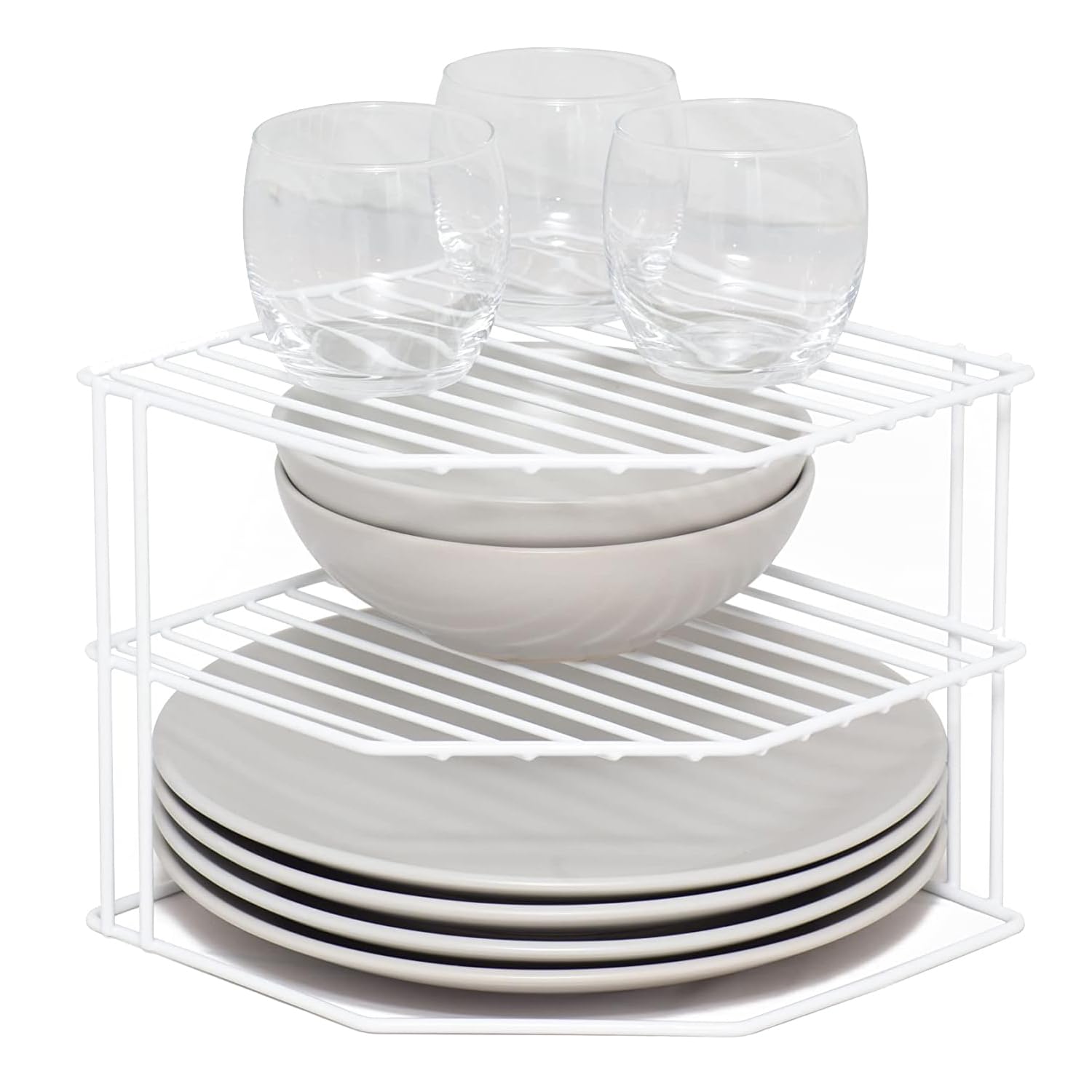 Gadgetking White 3 Tier Corner Kitchen Plate Rack For Cupboard Shelf Insert Tidy Organiser Dish Stacker Drainer Shelve Dish Mug Holder Storage Space Saving Stand Crockery