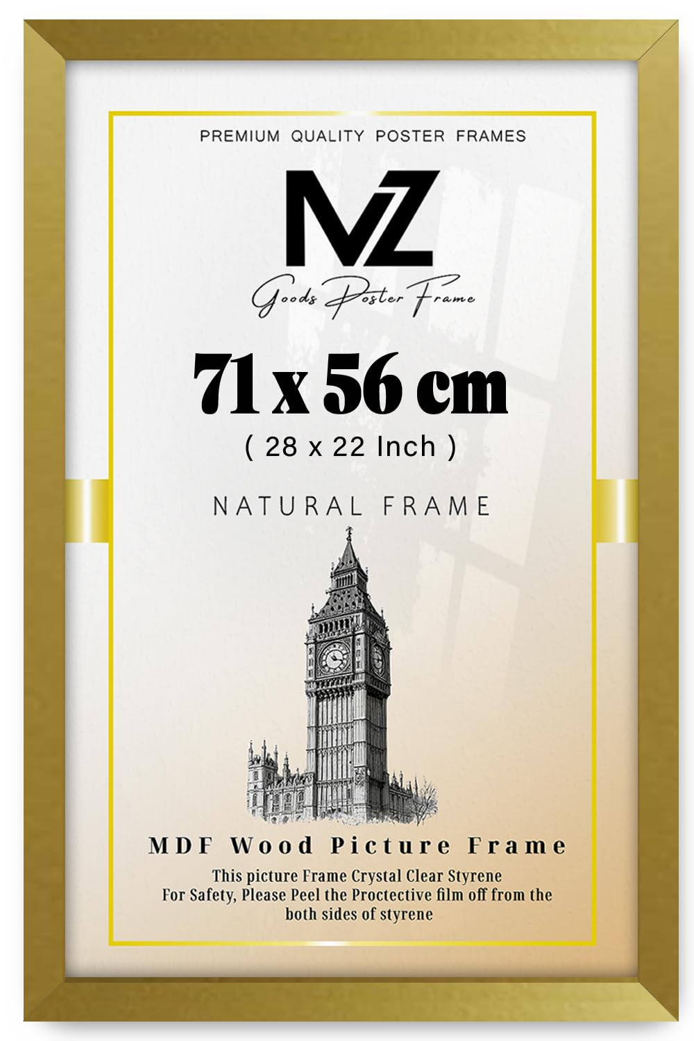 Mz Goods Gold | Mdf Wood Picture Frame (71 X 56 Cm) 22 X 28 Inch For Art, Room Interiors & Wall Décor, Mdf Finish, Sturdy Hanging Hooks For Easy Mounting [ ]