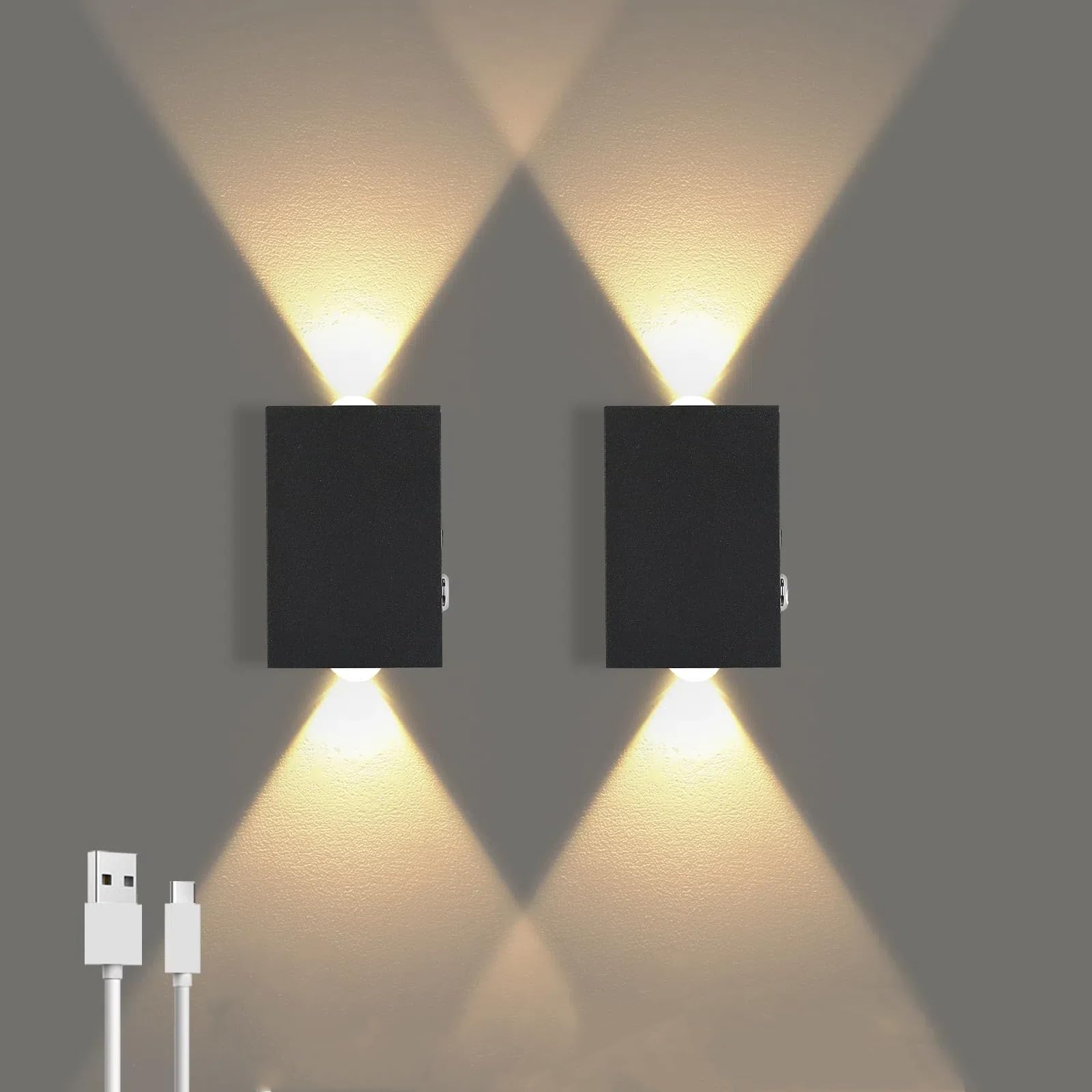 VISDANFO Kabellose Wandleuchte 2er Set - Dimmbare LED Lampe Mit Touch & Fernbedienung