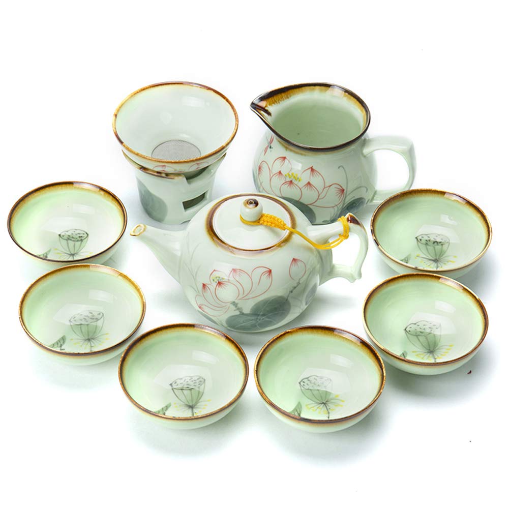 Service à thé chinois traditionnel en céramique avec théière Gong Fu et tasse motif lotus