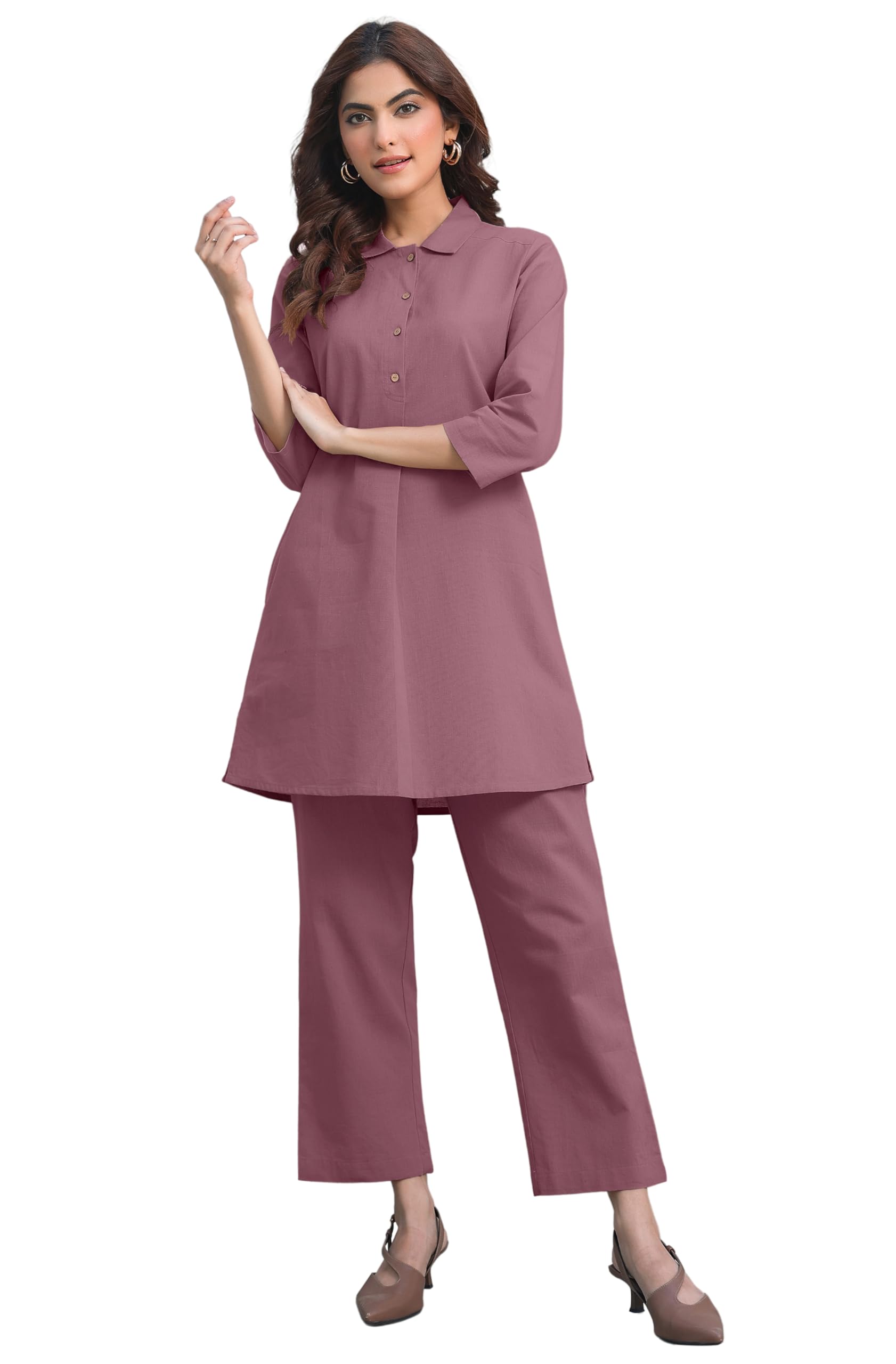 janasya Women's Mauve Cotton Solid A-Line Co-Ord Set-picture-32