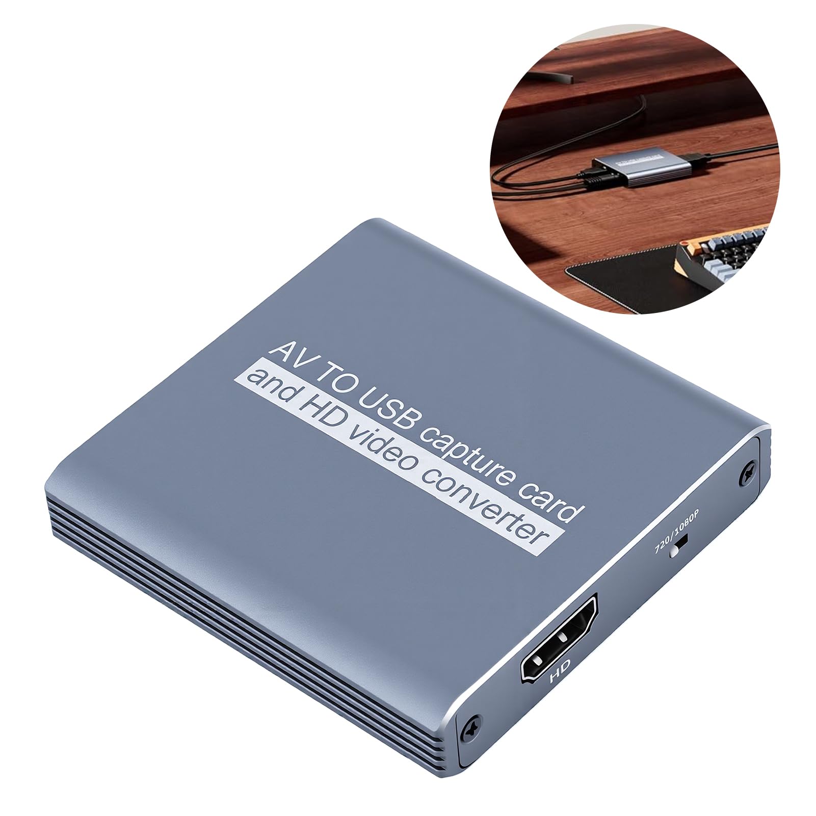 LICAEVEY Scheda di Acquisizione Video VHS a Digitale, Convertitore AV a USB con Uscita Loop HDMI, 1080p 30fps per Videoregistratore Lettore DVD Videocamera e Console di Gioco retrò