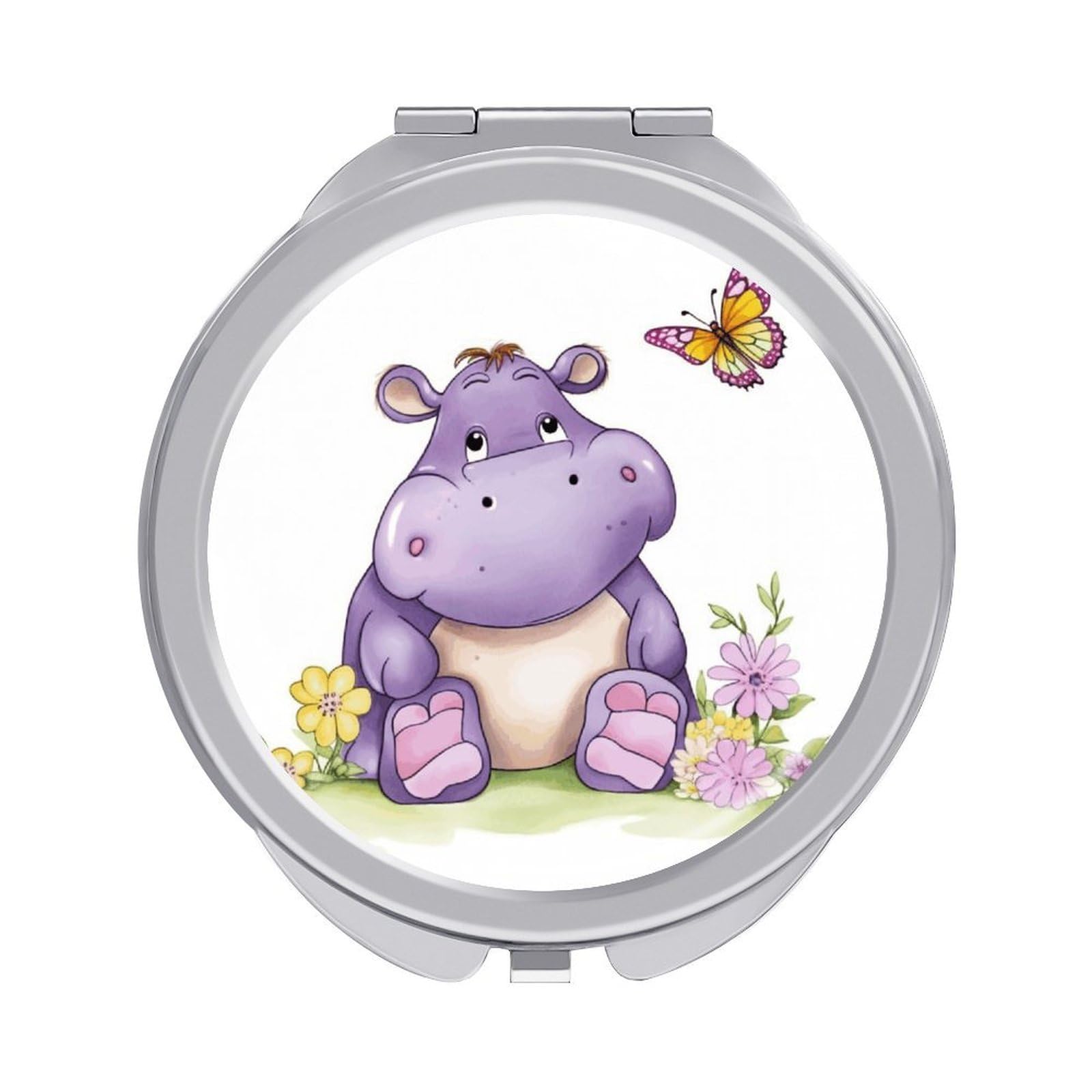 FekiLoot Butterfly and Hippo Travel Makeup Mirror 2 X /1 X Magnifying Slim Pocket Mirrors Compact for Purse Travel Makeup Mirrors for Pocket, Handbag, Purse Women Gift