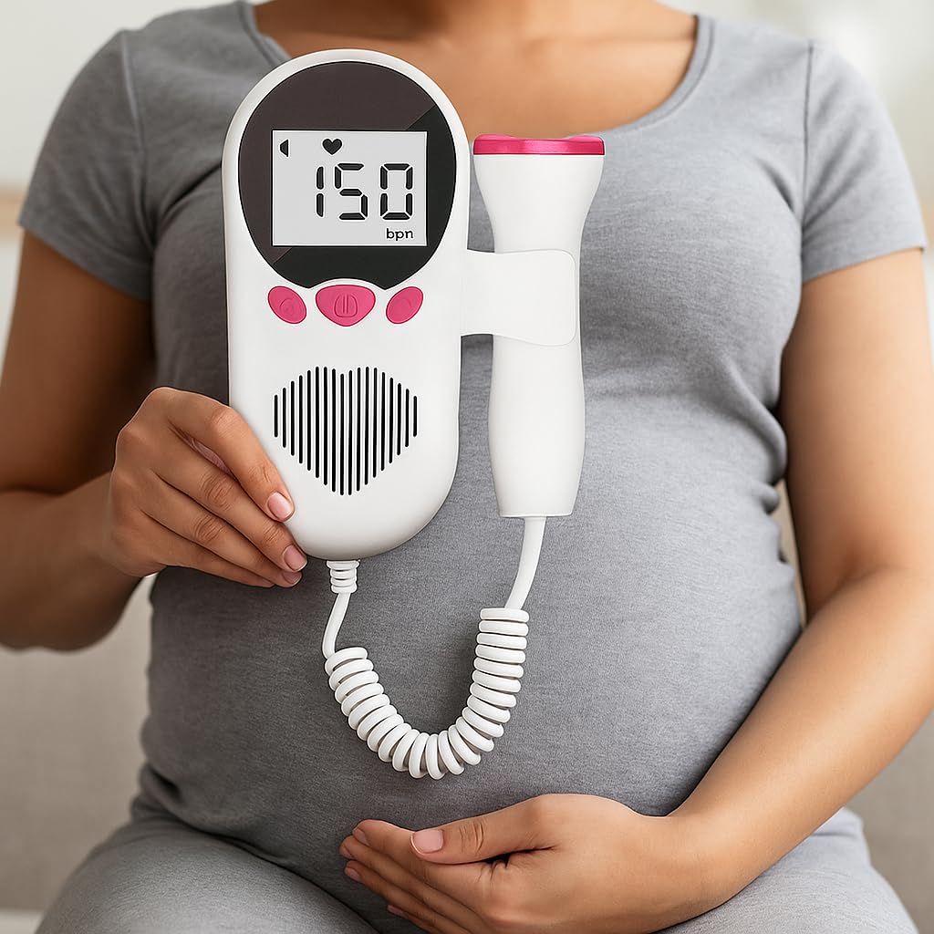ACCUTRUST Fetal Doppler for Doctors and Mothers Fetal Heart Rate Monitor with LCD Display White Pink