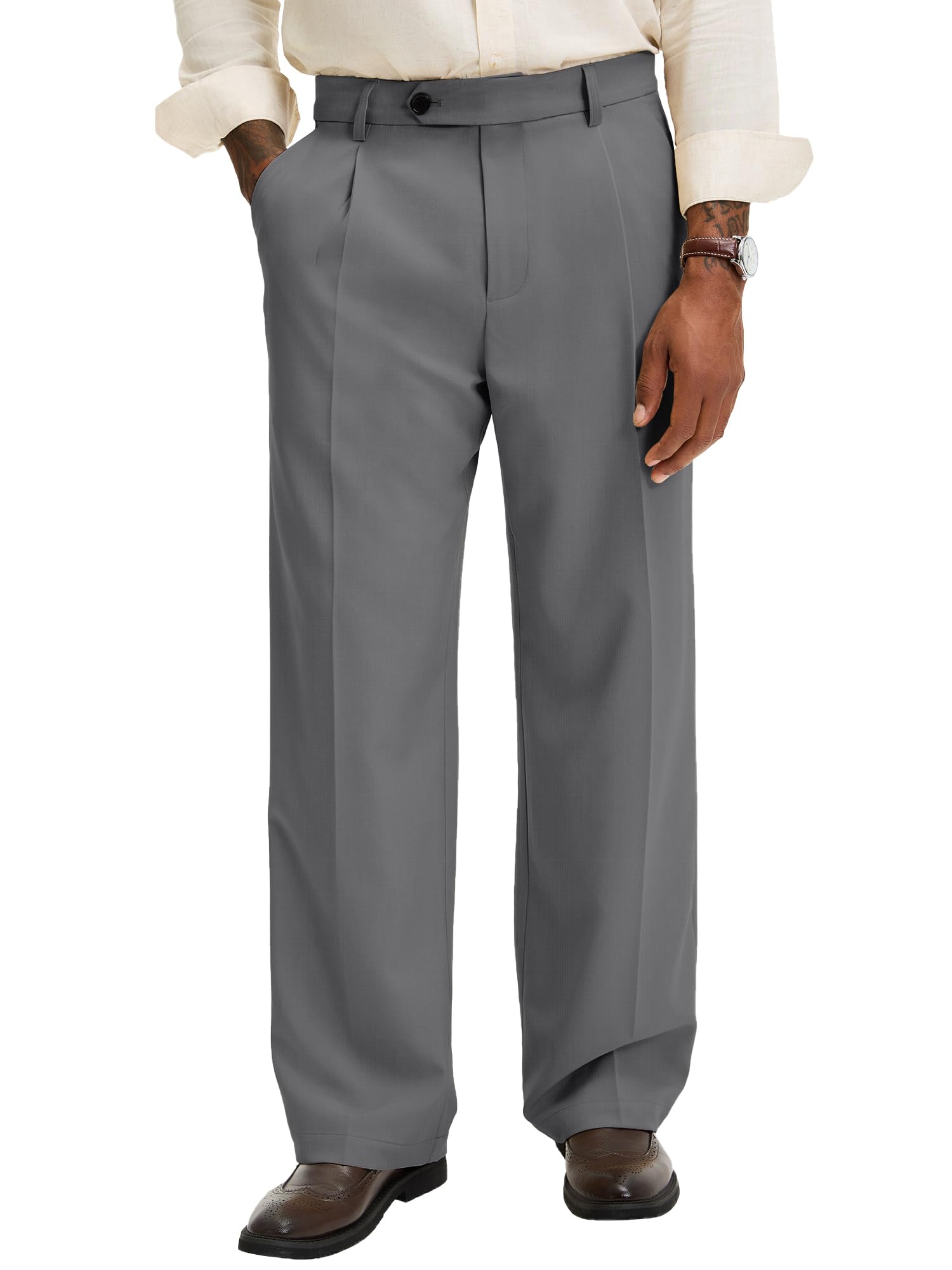 Comdecevis Mens Pleat-Front Dress Pants 30 32 Relaxed Fit Wrinkle-Free Trousers for Men