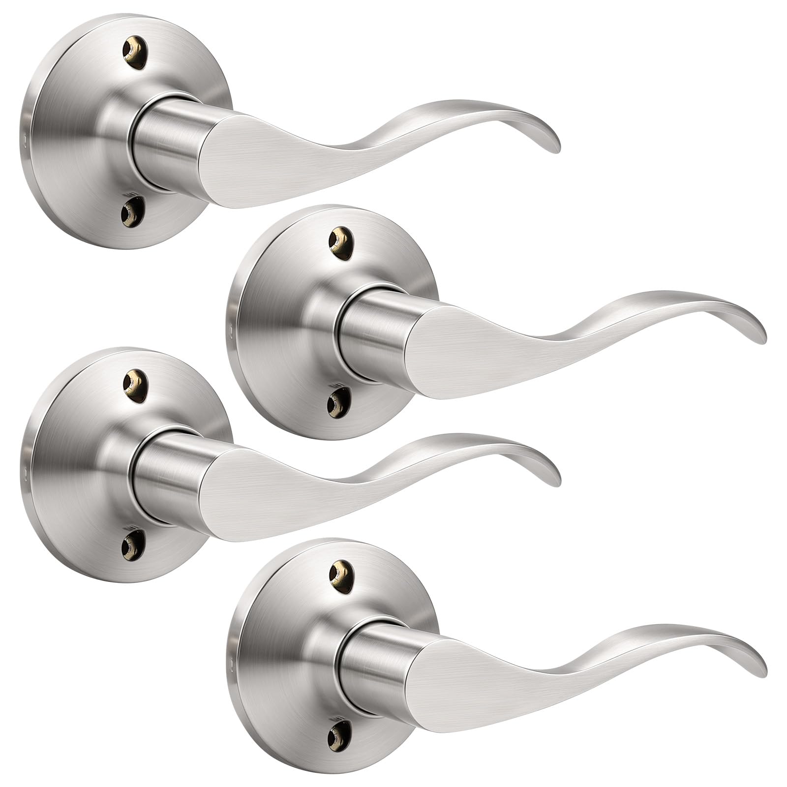 Mengico 4 Pack Satin Nickel Dummy Door Lever, Single Right Side Door Handle for Closets, Non-Turning Pull Only Lever Set, Wave Style Interior Door Knob
