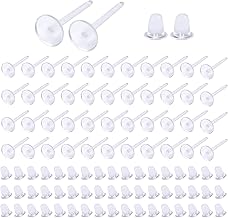 TOAOB 200 Pezzi Orecchini Piatto Base in Plastica 3x12 mm e Chiusure per Orecchino Ferma di Silicone per Fai da Te Creazione Gioielli