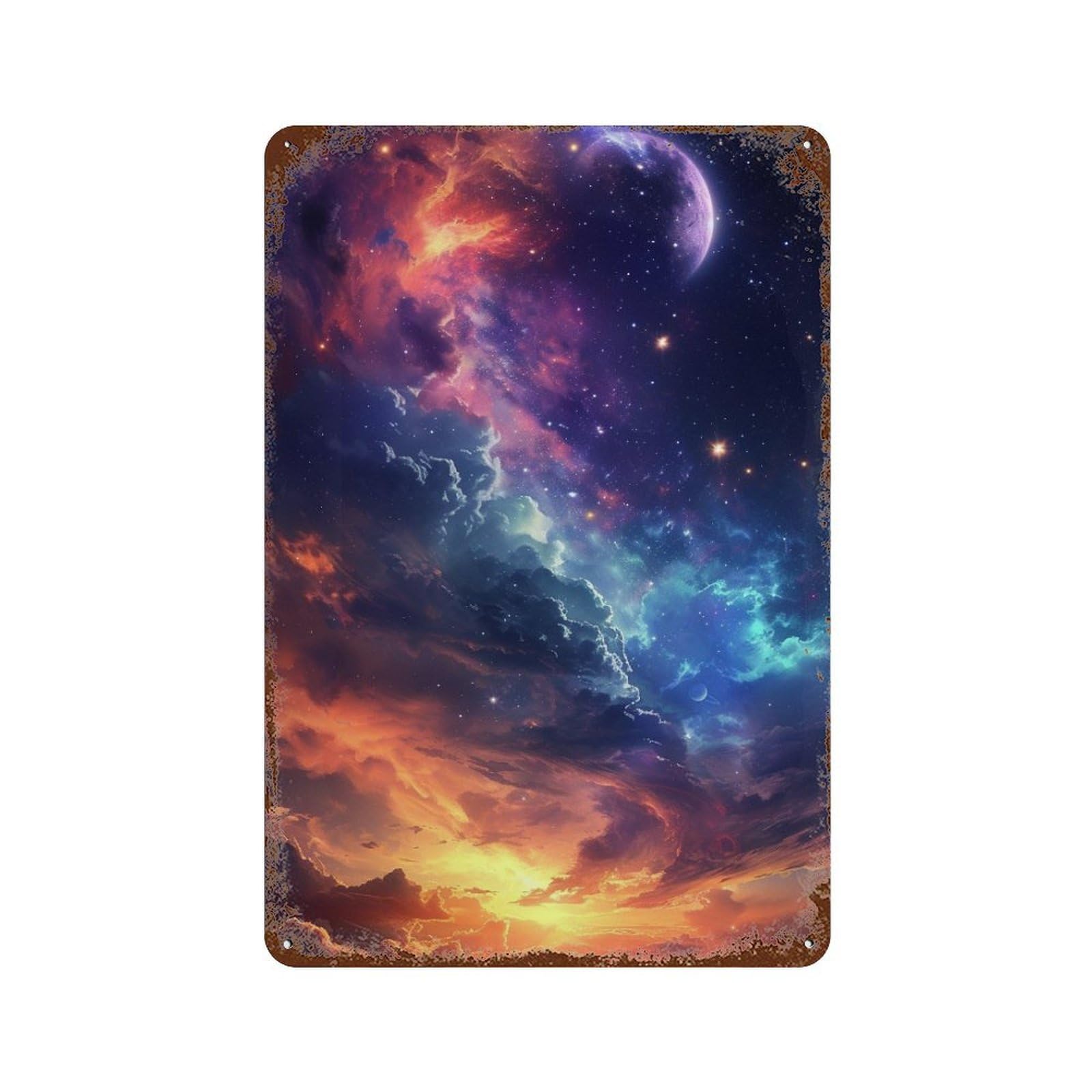 Cosmic Nebula Sky-3 Weathered Tin Sign 11.8"x7.9", Farmhouse Wall Decor for Garage, Pub Or Kitchen