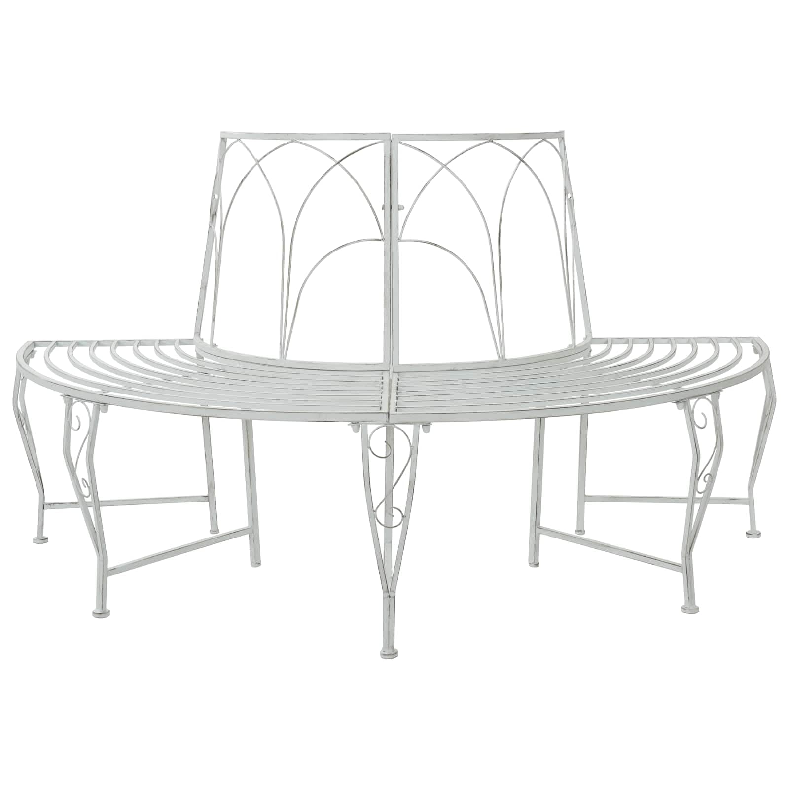 Banc de jardin 4 places en acier blanc antique, résistant aux intempéries, peu encombrant, robuste, pour extérieur, balcon, terrasse, jardin, véranda, banc en bois, banc de coffre, extérieur