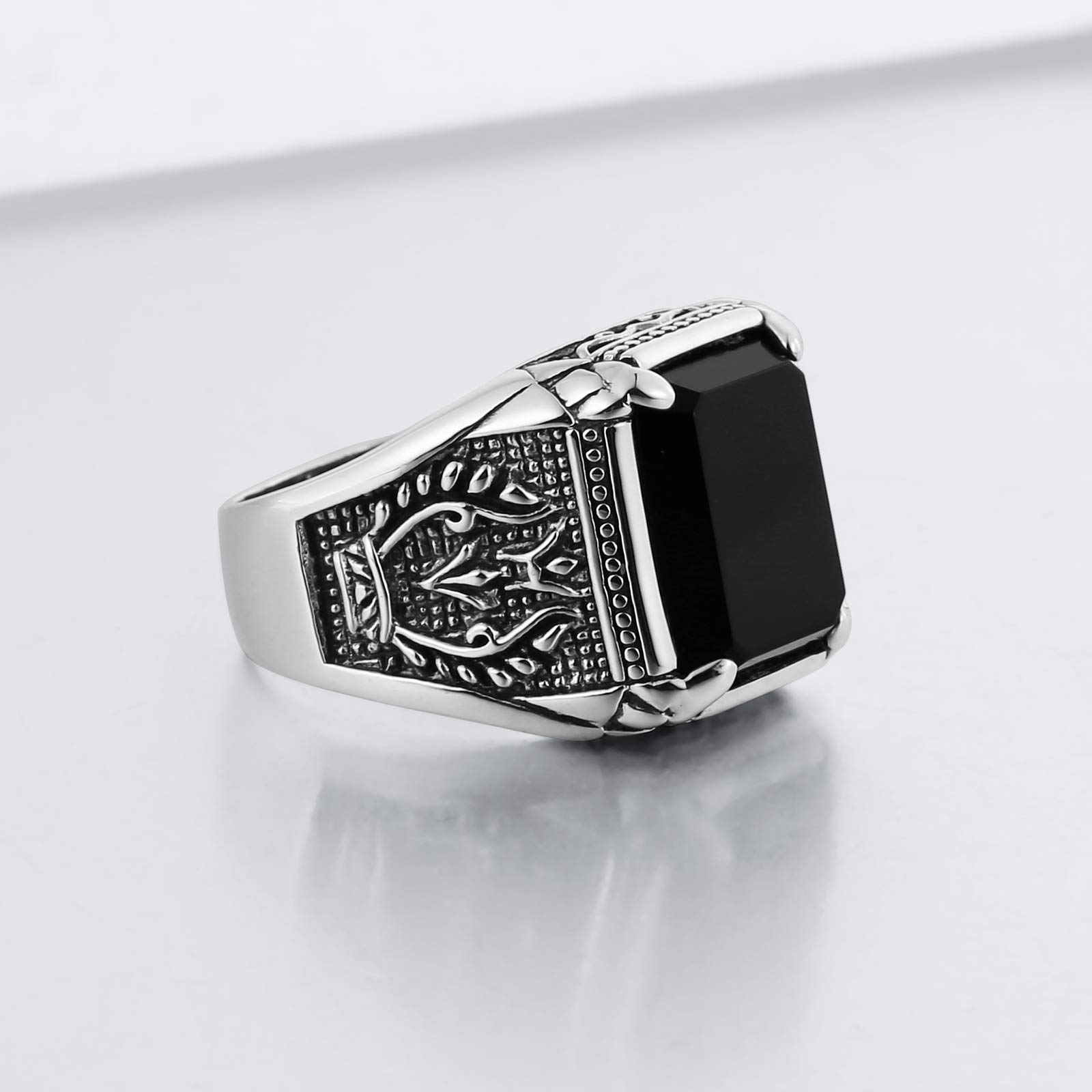 KnSam Anello Agata Nero Argento 925 Anello Intagliato Fantasia Uomo, Argento sterling