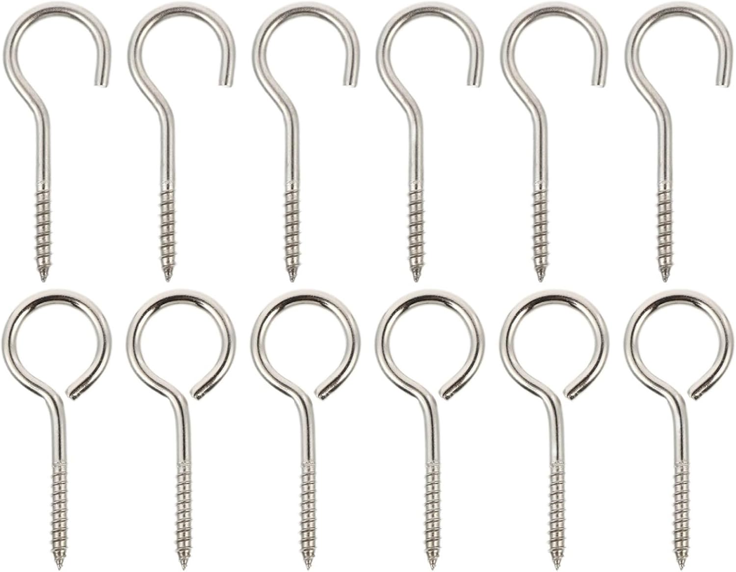 Screw Hooks 50Pcs Stainless Steel Eye Screws M5x65 Ring Hook Shape Heavy Duty Storage Hanger Cup Hook Screw-in for Hanging
