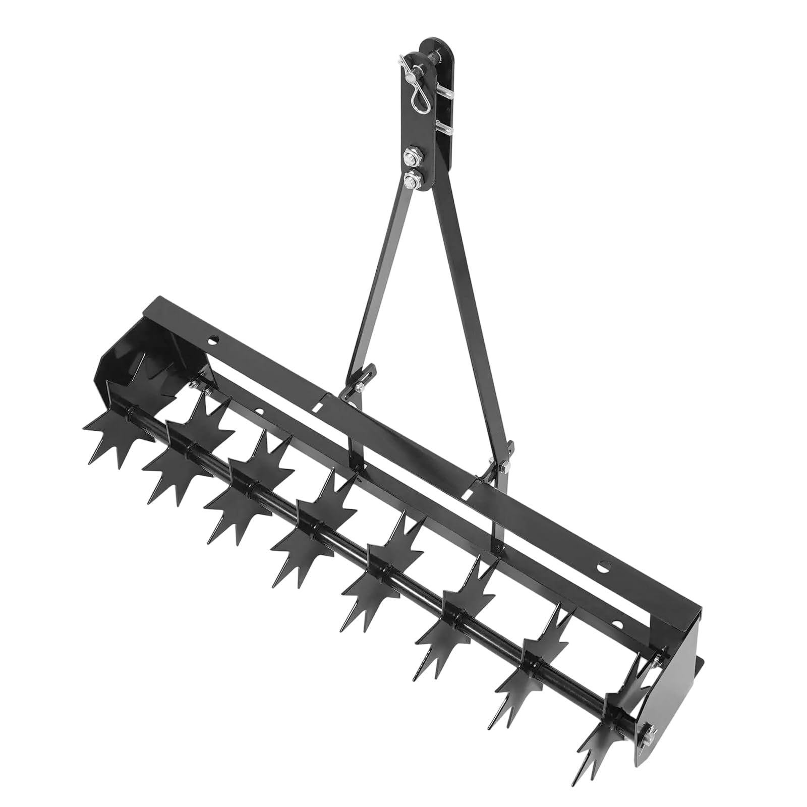 Napowietrzacz do trawy, 81 cm, do kosiarki z siedziskiem, 8-gwiazdkowy aerator o głębokości roboczej 5 cm, wałek do aeratora trawnika do ogrodu i trawnika, dodatkowy ciężar 45 kg (czarny)
