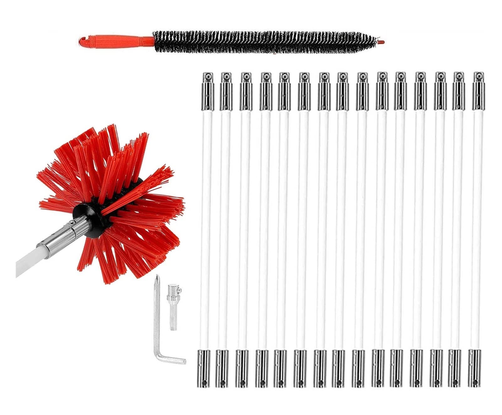 Kit De Deshollinador De Chimenea, Kit De Cepillo De Chimenea Con Varillas De Nailon Flexibles, Kit De Limpieza De Chimenea Giratorio Accionado Por Taladro(15 Rods,410mm)