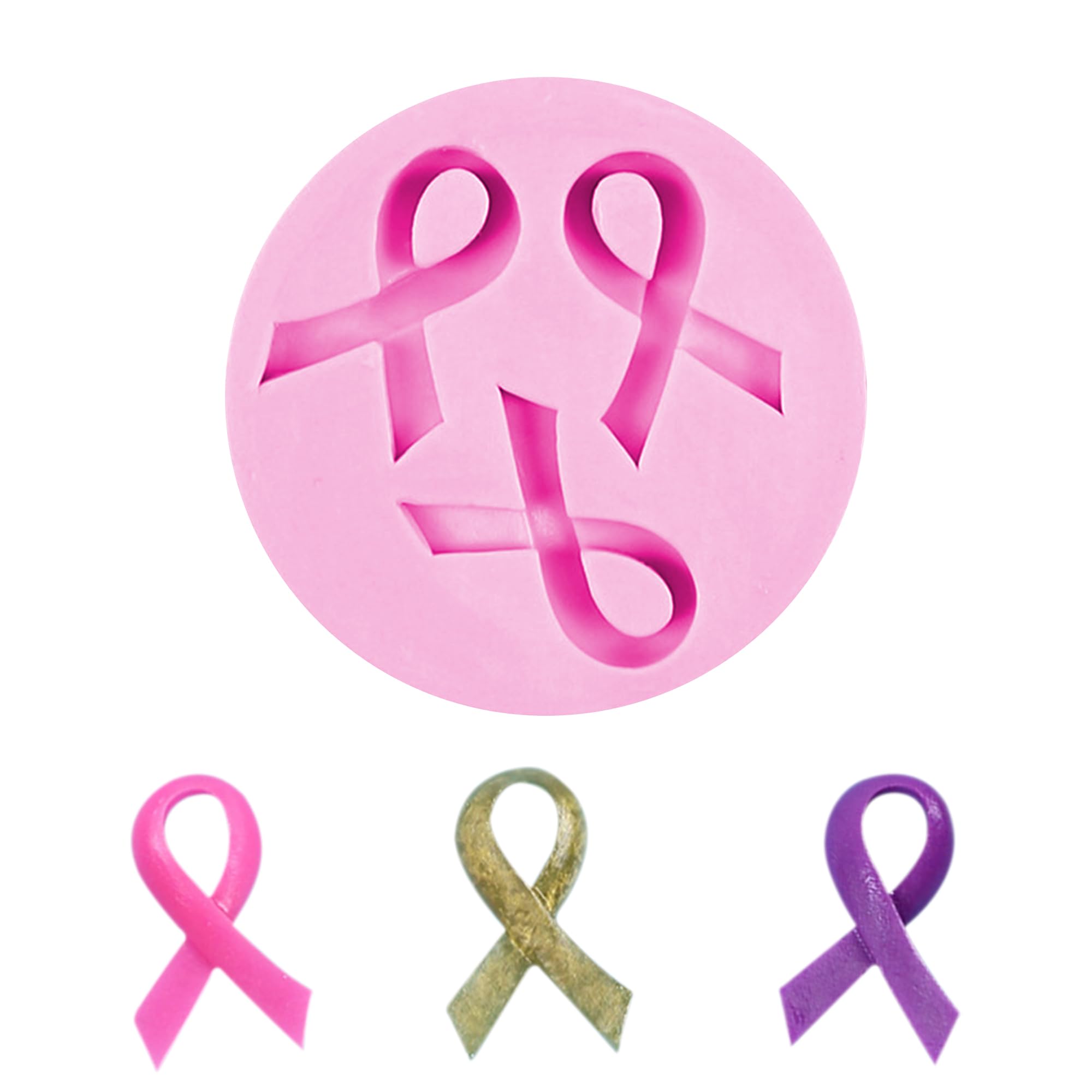 Breast Cancer Awareness Silicone Mold, Pink Ribbon Round Baking Mold 2.95 Inch Pink Silicone Mould for Fondant Chocolate Soap Resin Craft Breast Cancer Mold for Party Fundraiser
