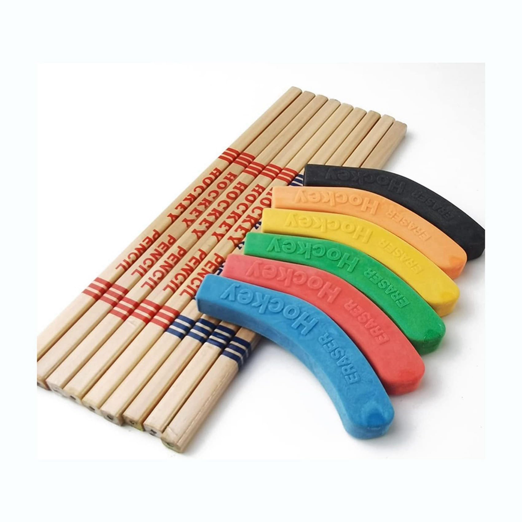 72 Stück Hockey-Bleistifte und Radiergummis - Hockeyschläger-Sport-Motto-Partyzubehör, Lustige Coole Bleistifte für Hockey-Fans und Studenten