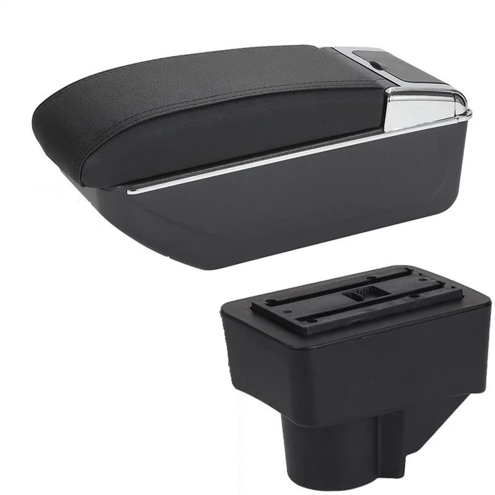 NOHEEU Car Armrest Special Storage Box Modified Parts For Fiesta MK7 2009 2010 2011 2012 2013 2014 2015 2016 2017(B2 Black line7USB)