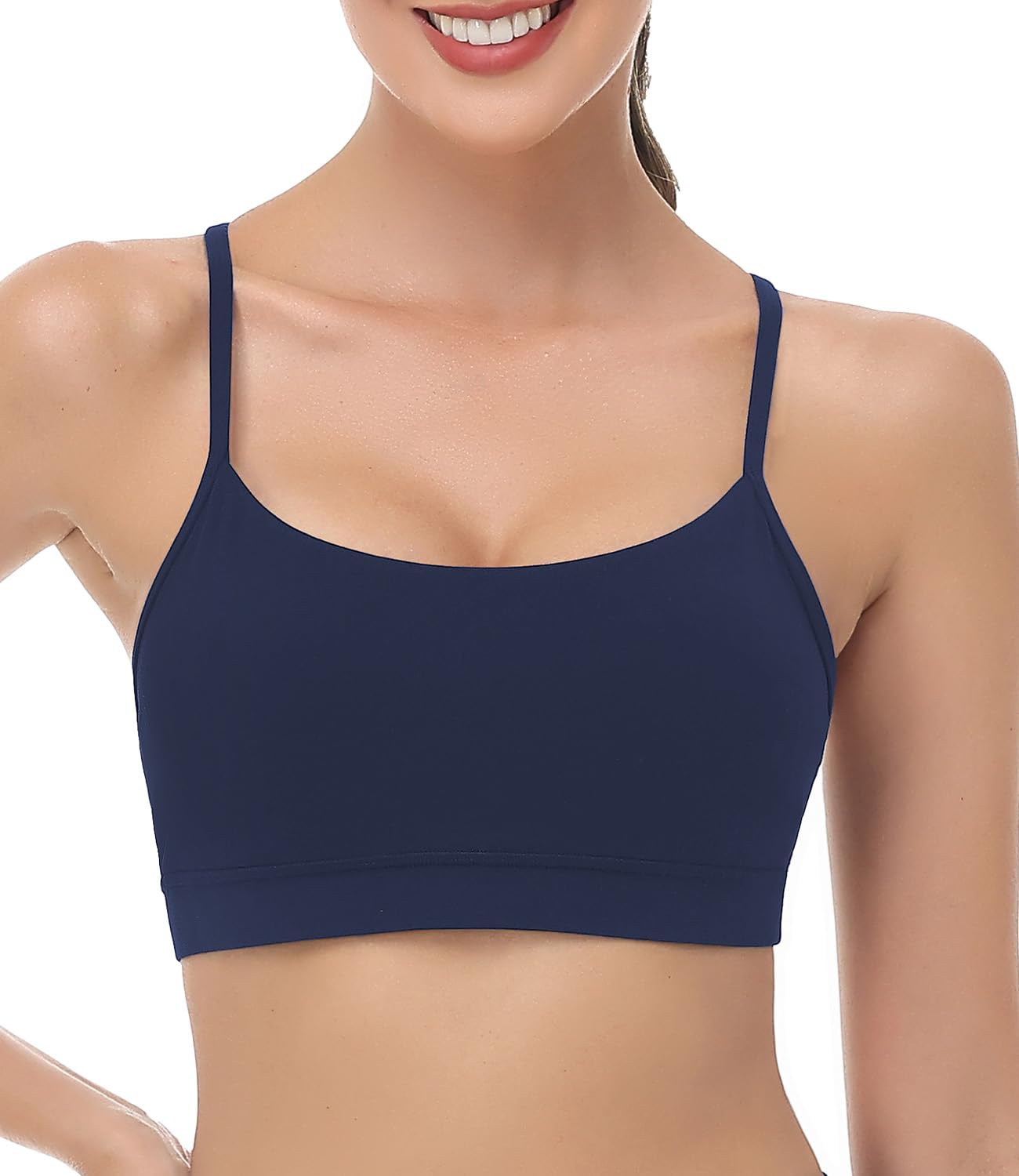 wirarpa Damen Sport BH Gepolstert Ohne Bügel Y-Rücken Yoga Bra Atmungsaktiv Spaghetti Top Marine Blau Größe S