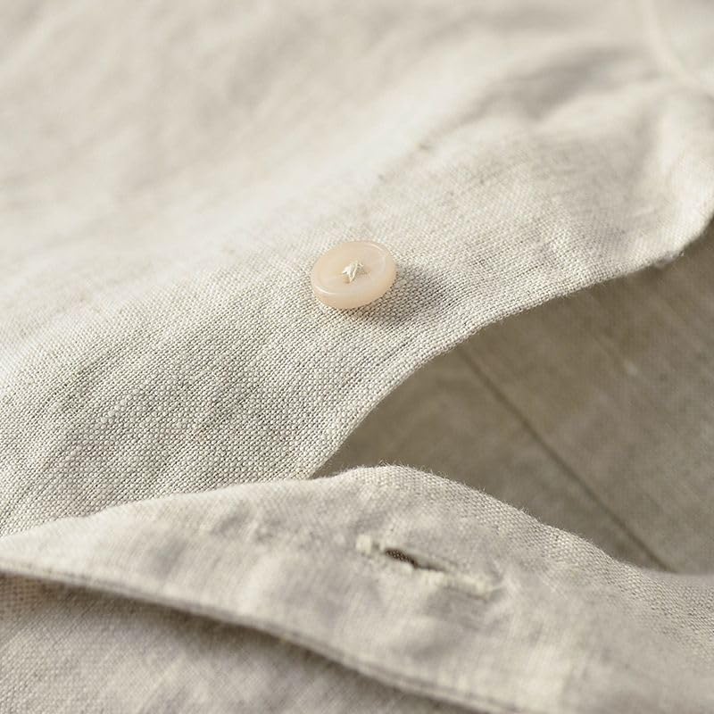 Ropa de lino para hombre camisa holgada de cuello mandarin blanca 4