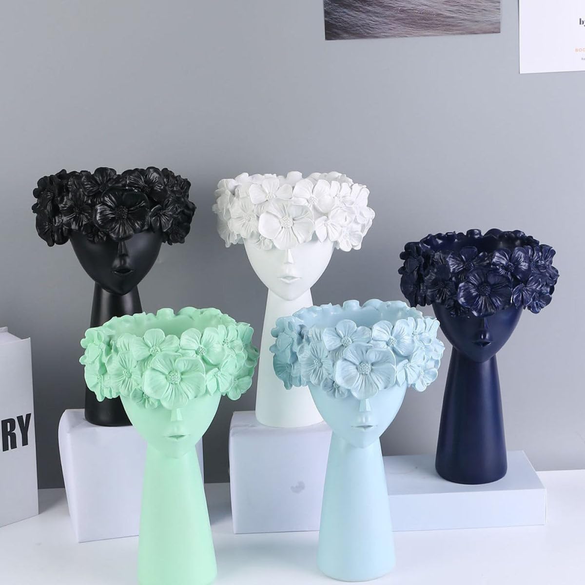 Halloween Mottoparty Blumentopf aus Kunstharz, Kopf Design Schwarz