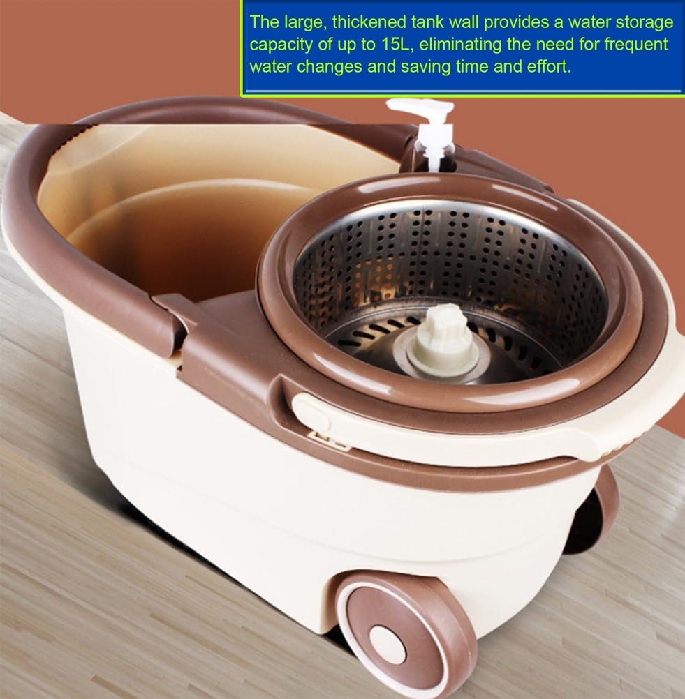 Sistema de Cubo y fregona giratoria, Cubo Grueso Resistente con Cesta giratoria extraíble, escurridor Manos Libres, fregona para Suelo seco y húmedo 2 en 1,