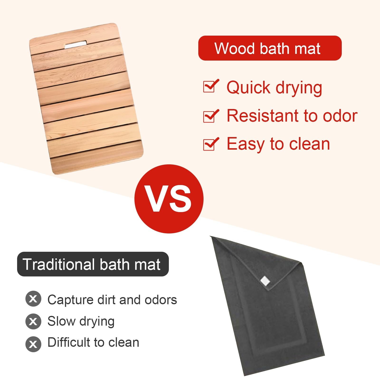 Caillebotis Exterieur, Caillebotis Bois avec Poignée, Tapis de Sécurité de Douche, Tapis Bain Antiderapant for Sauna, Bain, Spa et Marches(19.7 * 11.8in)