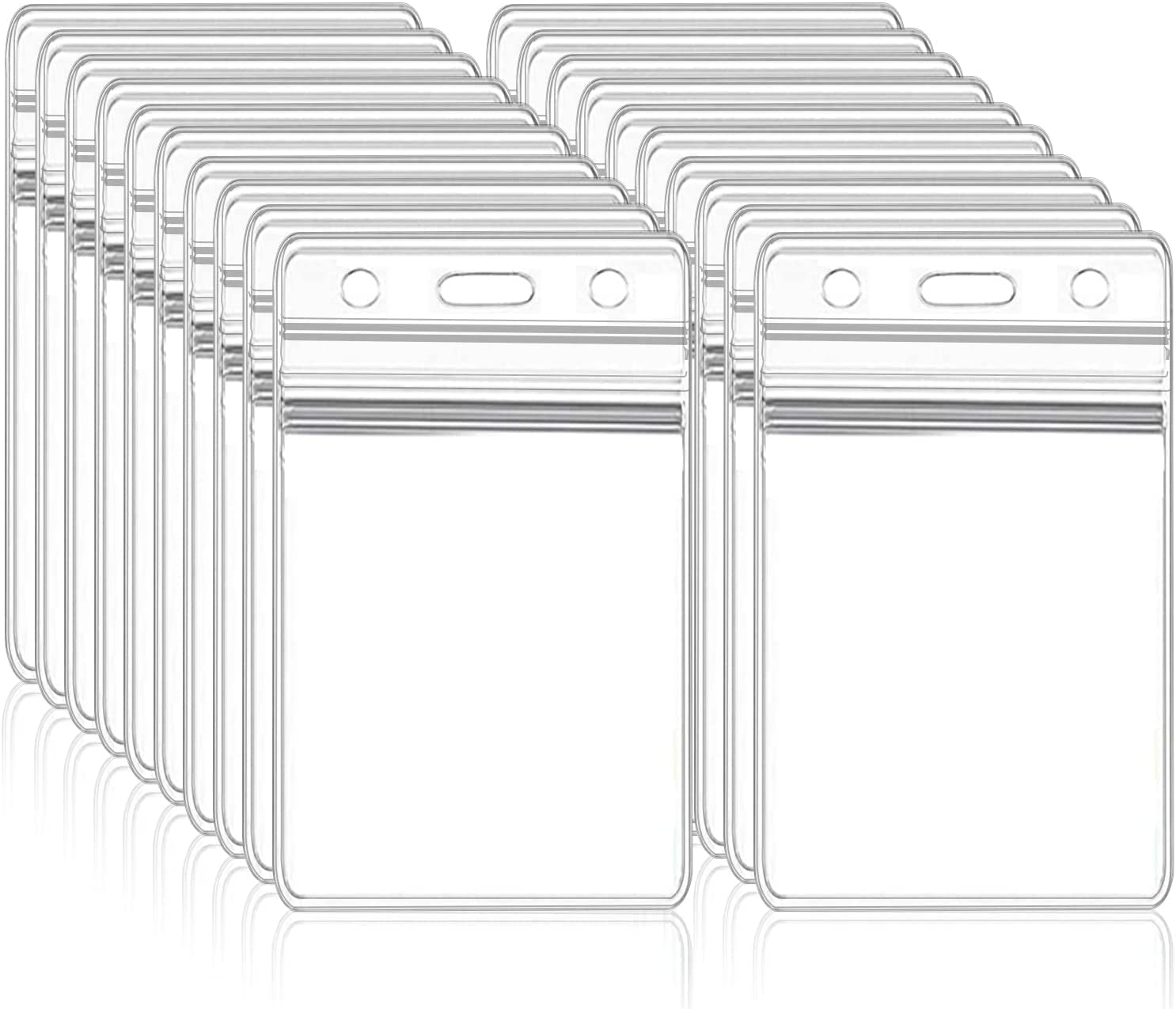 Clear Card Holder - CDC Card HolderPack of 50 Clear Plastic Heavy Duty Vertical Name Badge ID Card Holders with Waterproof Resealable Zip, Plastic ID Card Holder (Vertical-50 Pc's)