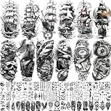 71 Sheets Sailing Ship Temporary Tattoos For Men Adults Forearm, Half Arm Sleeve Tattoo For Women Pirate Compass Anchor Faith Belief Family, Bulk Realistic Fake Tattoo Stickers Sea Wave Boat Shark