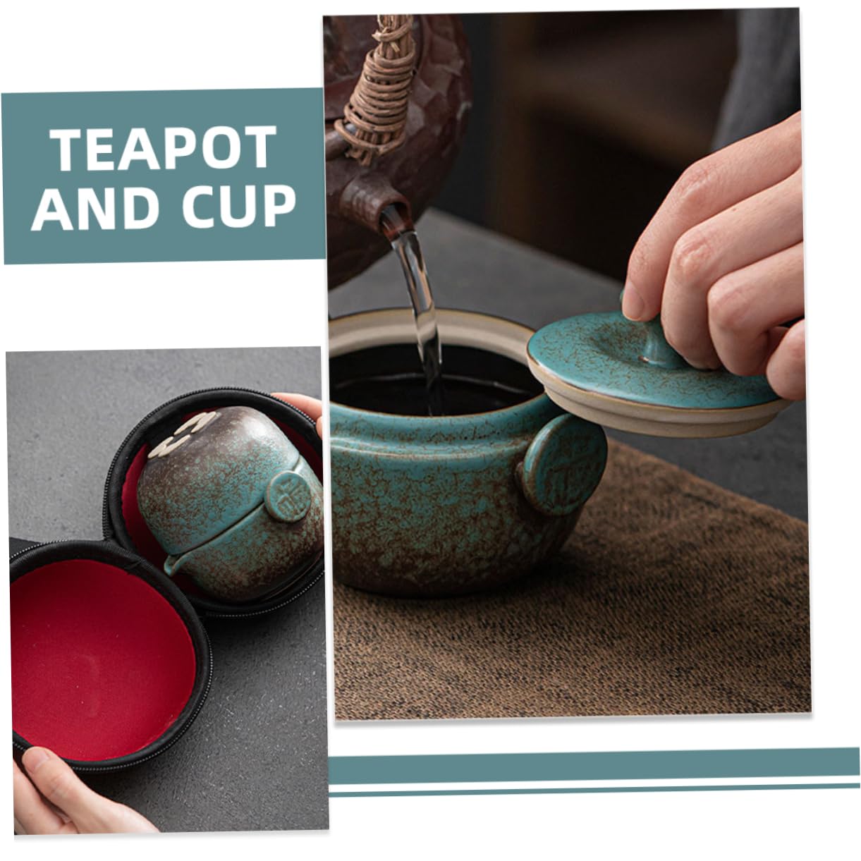 Teekanne Tee Geschenk Satz Satz Tragbares mit Stövchen und Tassen aus Keramik Chinesisches Reise Teeset für Erwachsene für Unterwegs und Tee Partys