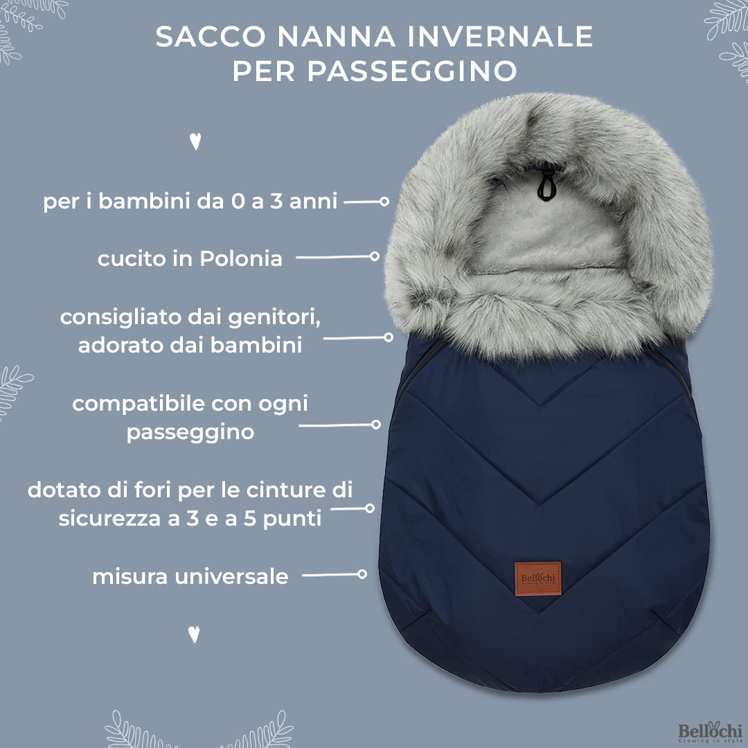 Bellochi Sacco Passeggino Universale Coprigambe Passeggino Universale - Comodo e Caldo Sacco Ovetto Invernale con Cerniera e Cappuccio Staccabile - Blu Scuro