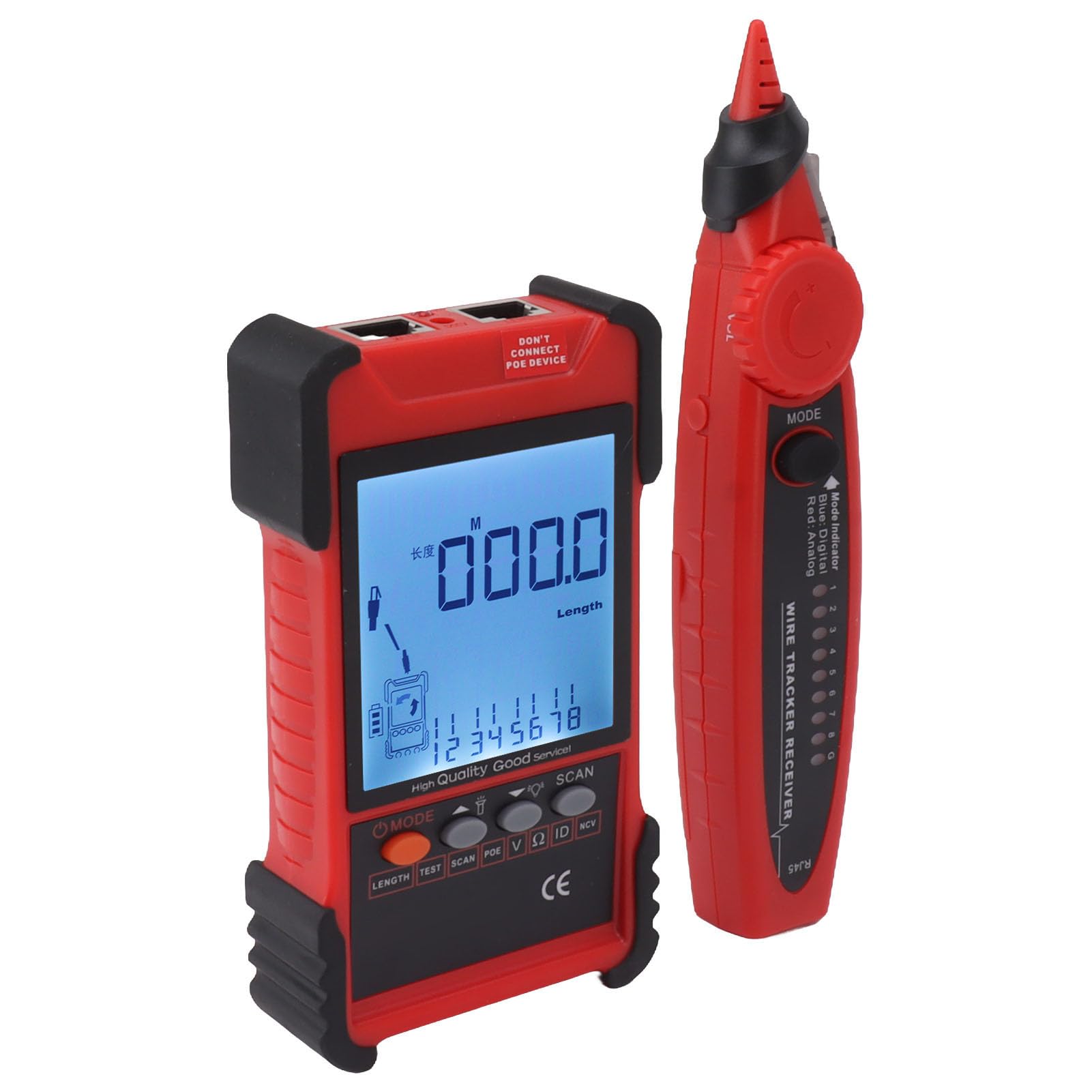 Chrees Tester per cavi di rete, ET616, multifunzionale, con display LCD, per la gestione dei cavi della rete telefonica, colore rosso
