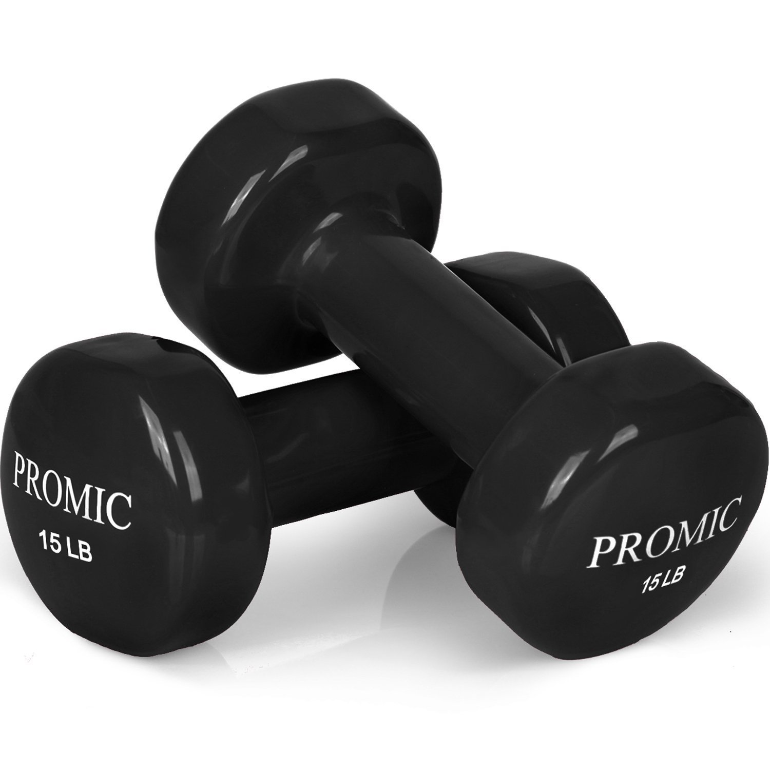 PROMIC 15 lb Hand Weights Deluxe Vinyl Coated Dumbbells (Sold in Pair) - 15 lb, Black