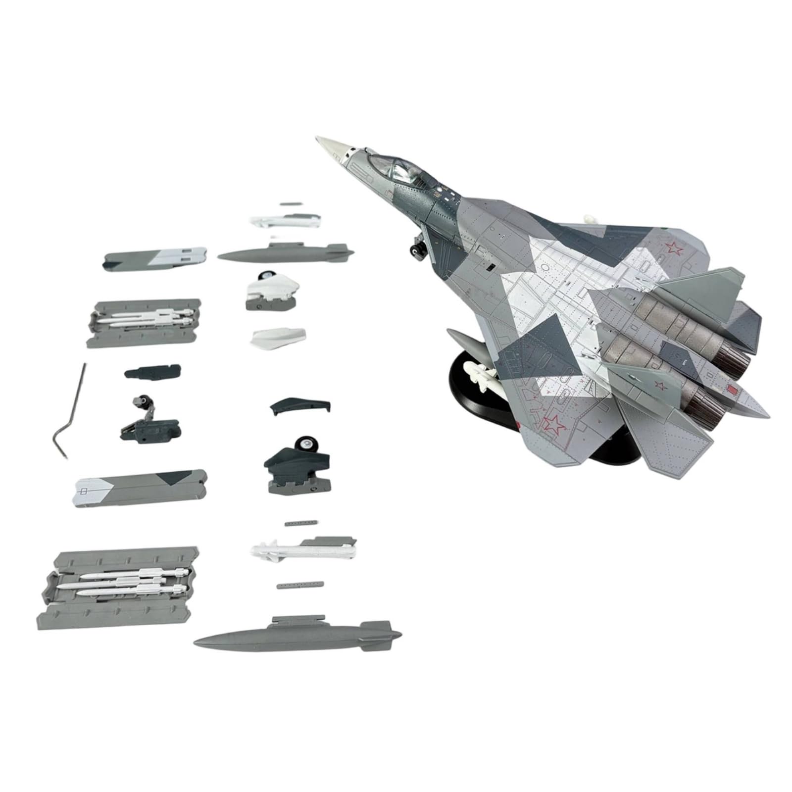 Qianly Modellino Del Caccia-57 Statico Aereo in Miniatura con Supporto Militare Modello per Scrivania, SU57 Geometria Frattale Intercambiabile