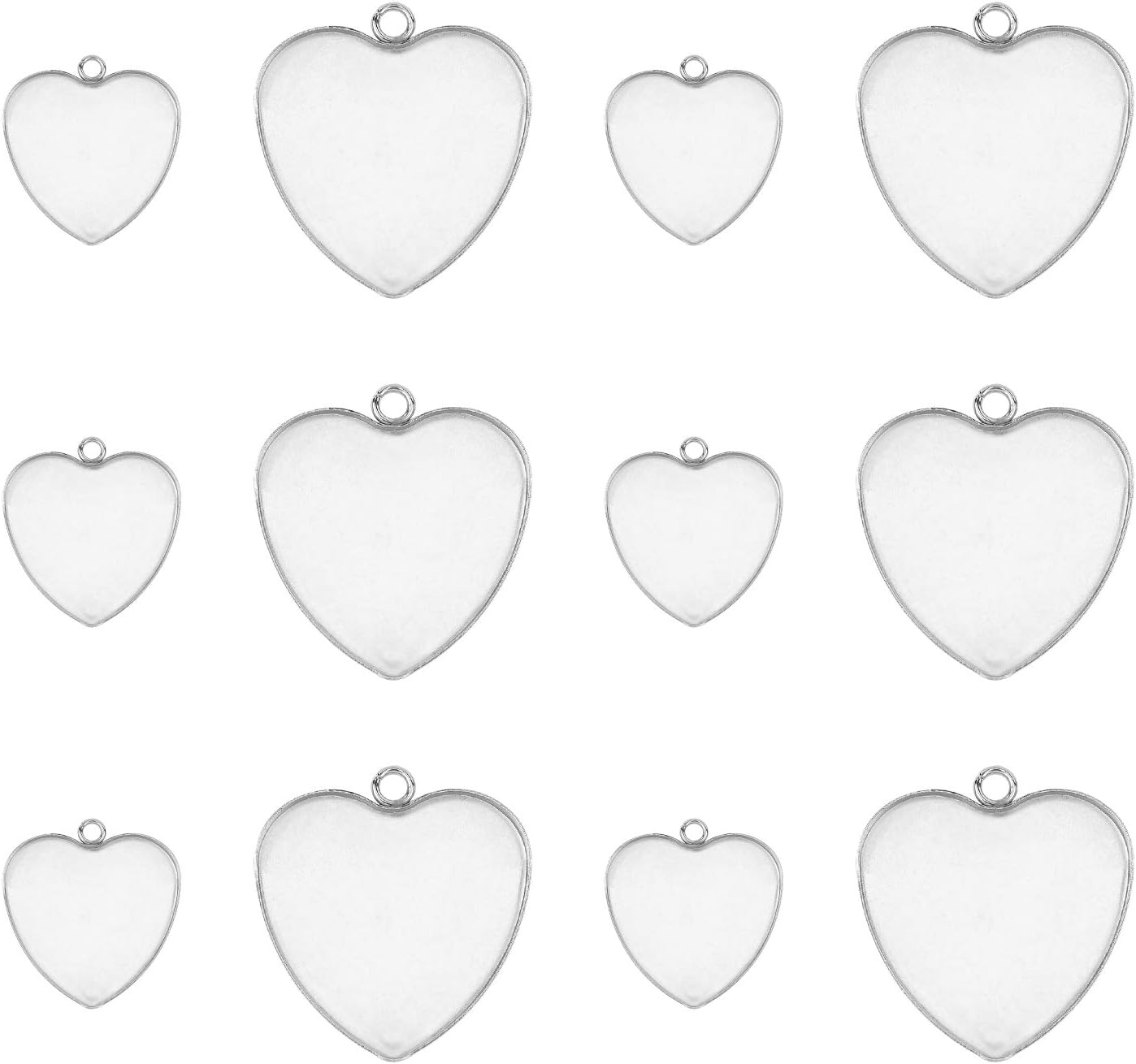 UNICRAFTALE 24pcs 2 Sizes Heart Tray Charm Stainless Steel White Bezel Pendant Trays Base Charm Blanks for Photo Pendant Resin Jewelry Making