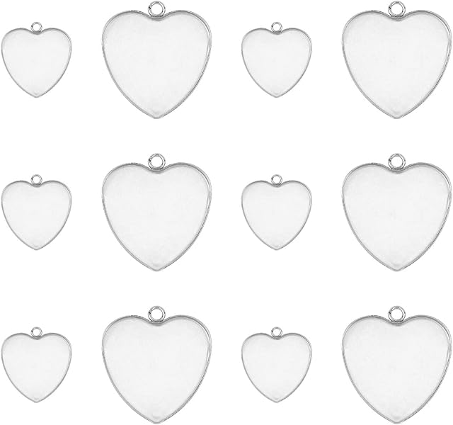 UNICRAFTALE 24pcs 2 Sizes 19mm/28mm Heart Tray Charm Stainless Steel Blank Bezel Pendant Trays Base Charm Pendant Blanks for Photo Pendant Resin Craft Jewelry Making, Stainless Steel Color