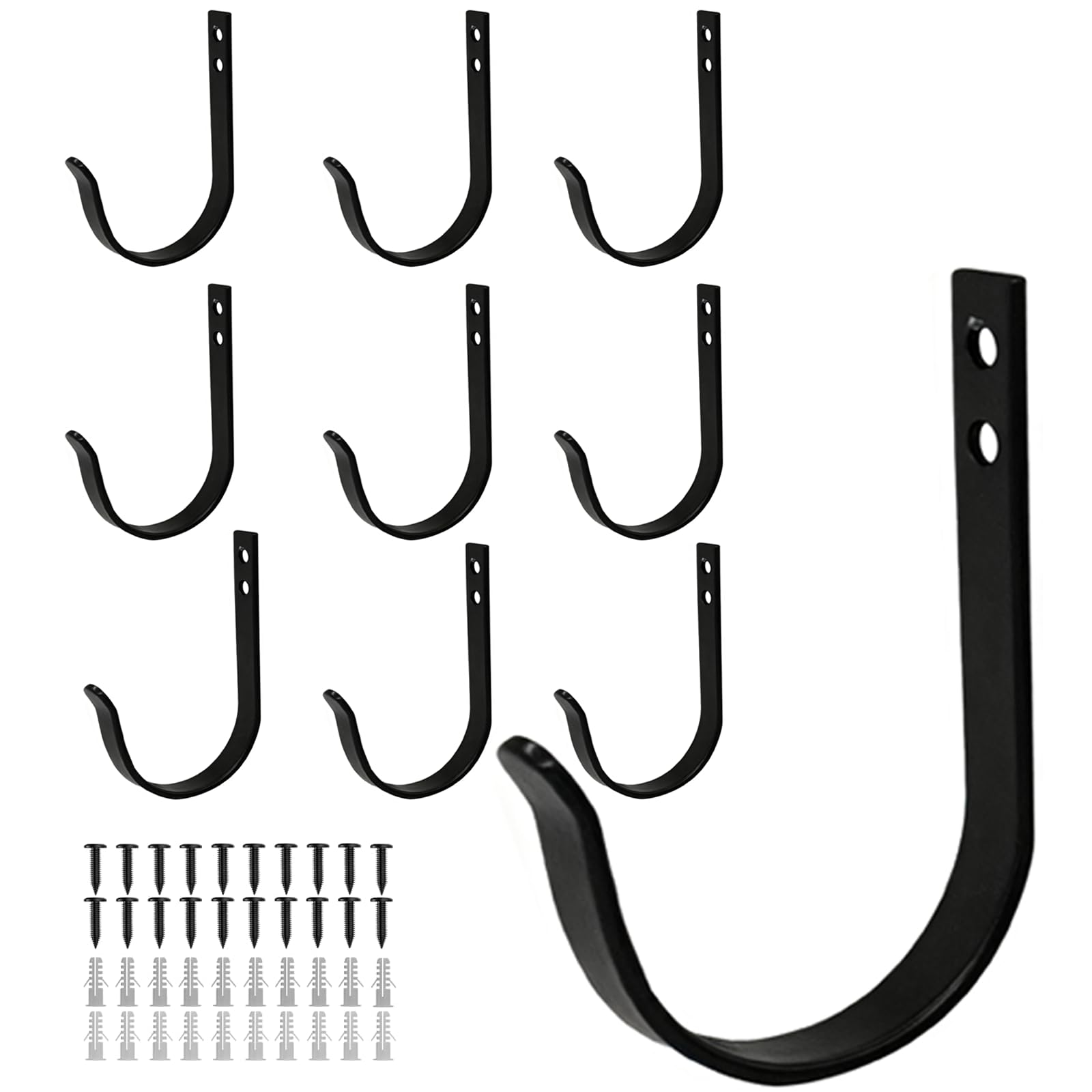Anhoer 10Pcs Garage Storage Hooks 22LB Metal Hanger Wall Mount Wall Hooks Tool Hooks for Shed Utility Hook Backpack Cup Clothes Mug Black Matte