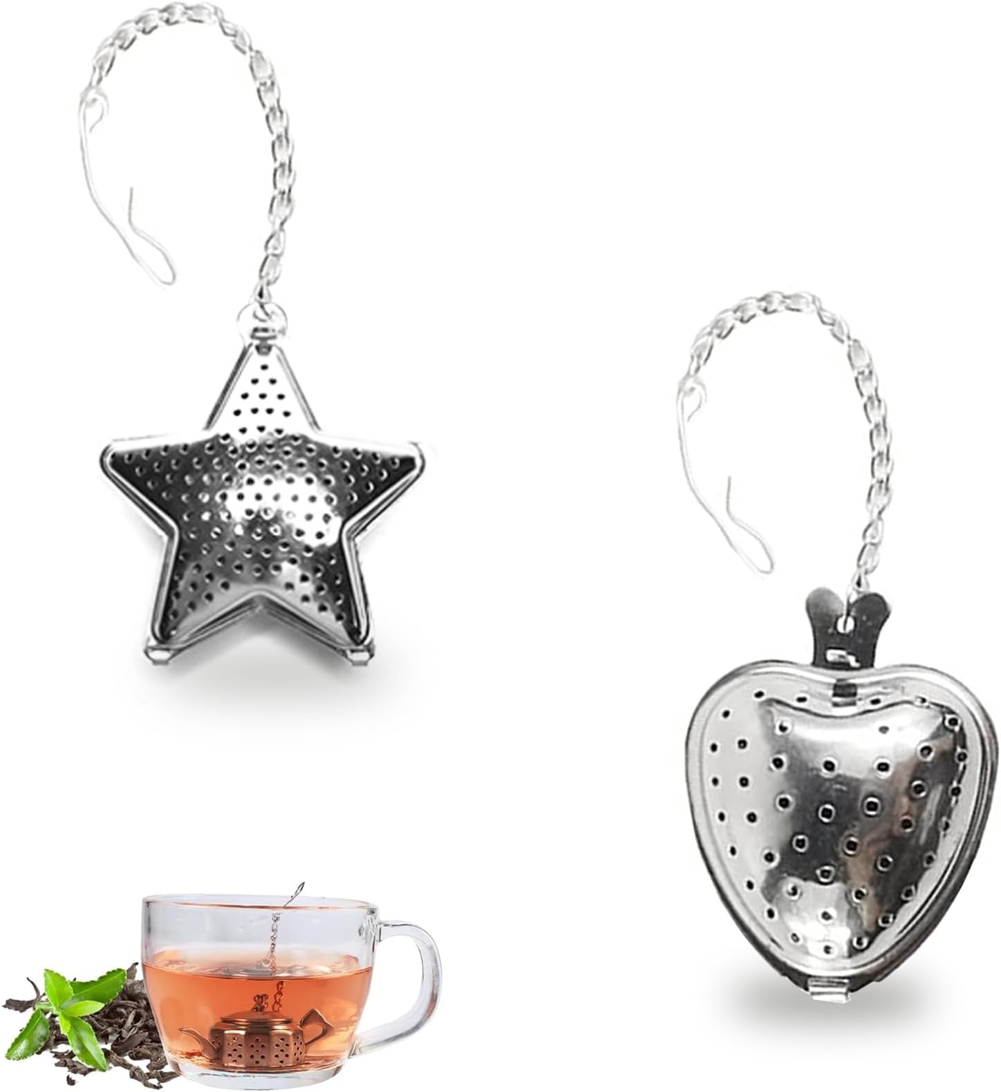Tea Leaf Infuser, 304 Stainless Steel Tea Strainer Tea Infuser Mesh Tea Ball Filter with Chain Hook for for Loose Leaf Tea, Mugs Teapots Spice (2 PCS)