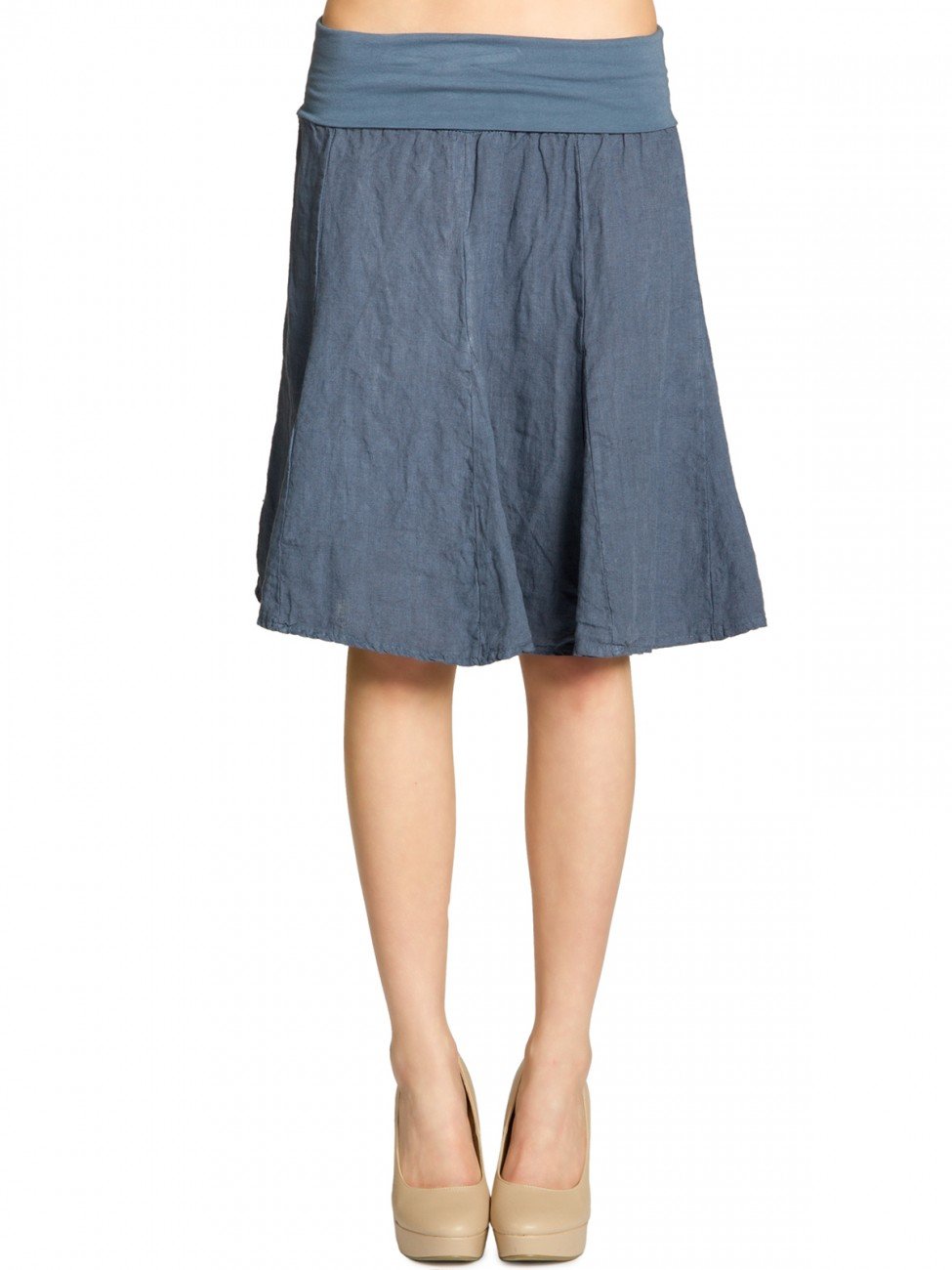 Caspar Damen Midi Leinenrock Knielang Sommerrock mit Stretch Bund