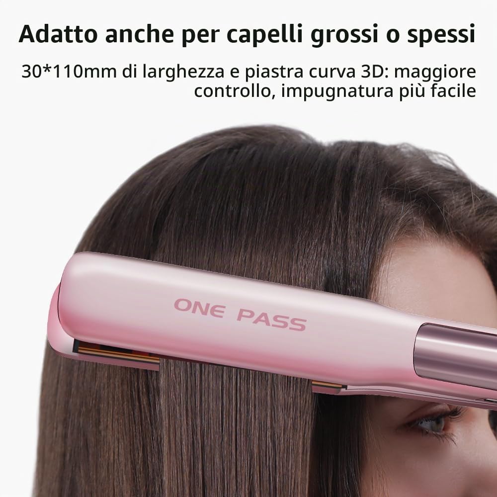 Faszin Piastra per capelli in titanio liscio, riscaldamento rapido in 20 secondi, piastra lisciante agli ioni, display LCD, tensione universale, piastra per capelli 2 in 1 (rosa)