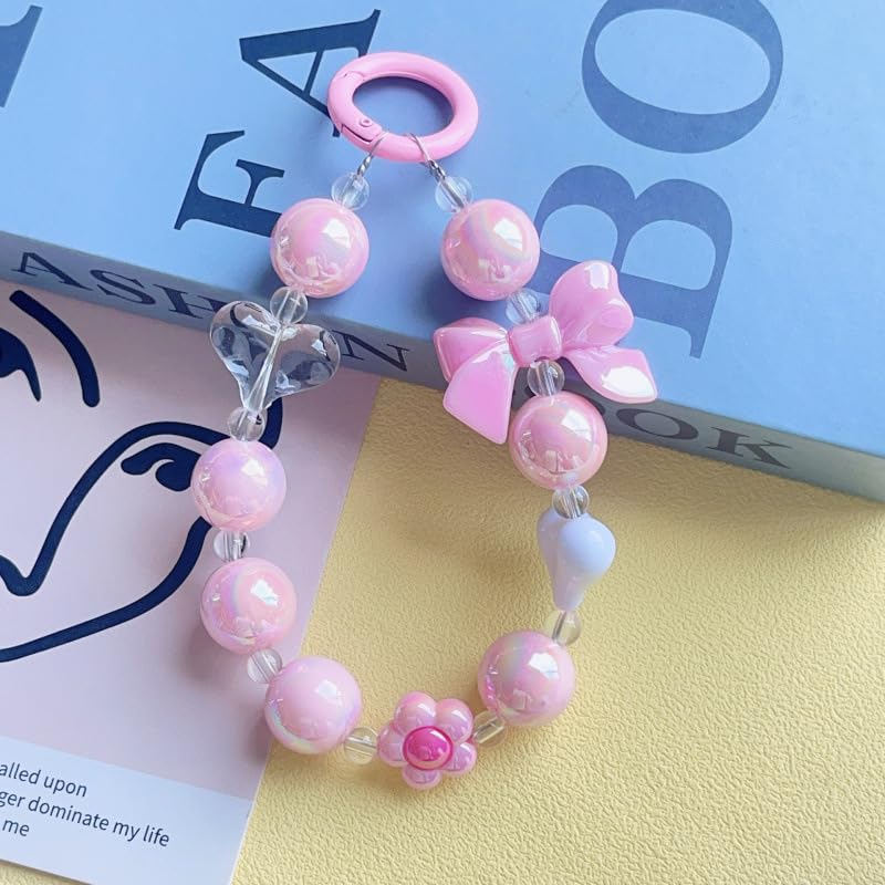 Image of Keychain Mobile Chain Beads Charm Hanging, Phone Pendant Wrist Bracelet Holder | Purse, Camera, Mobile Cover Charm Strap Smartphone Case For Girls Women