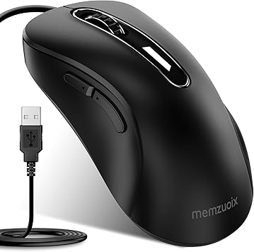 memzuoix Wired Mouse, USB Computer Mouse 1400 DPI Mobile Optical Mouse Ergonomic Design Computer Mice with 5FT Cord for Laptop, PC, Desktop, MacBook, 5 Buttons (Black)